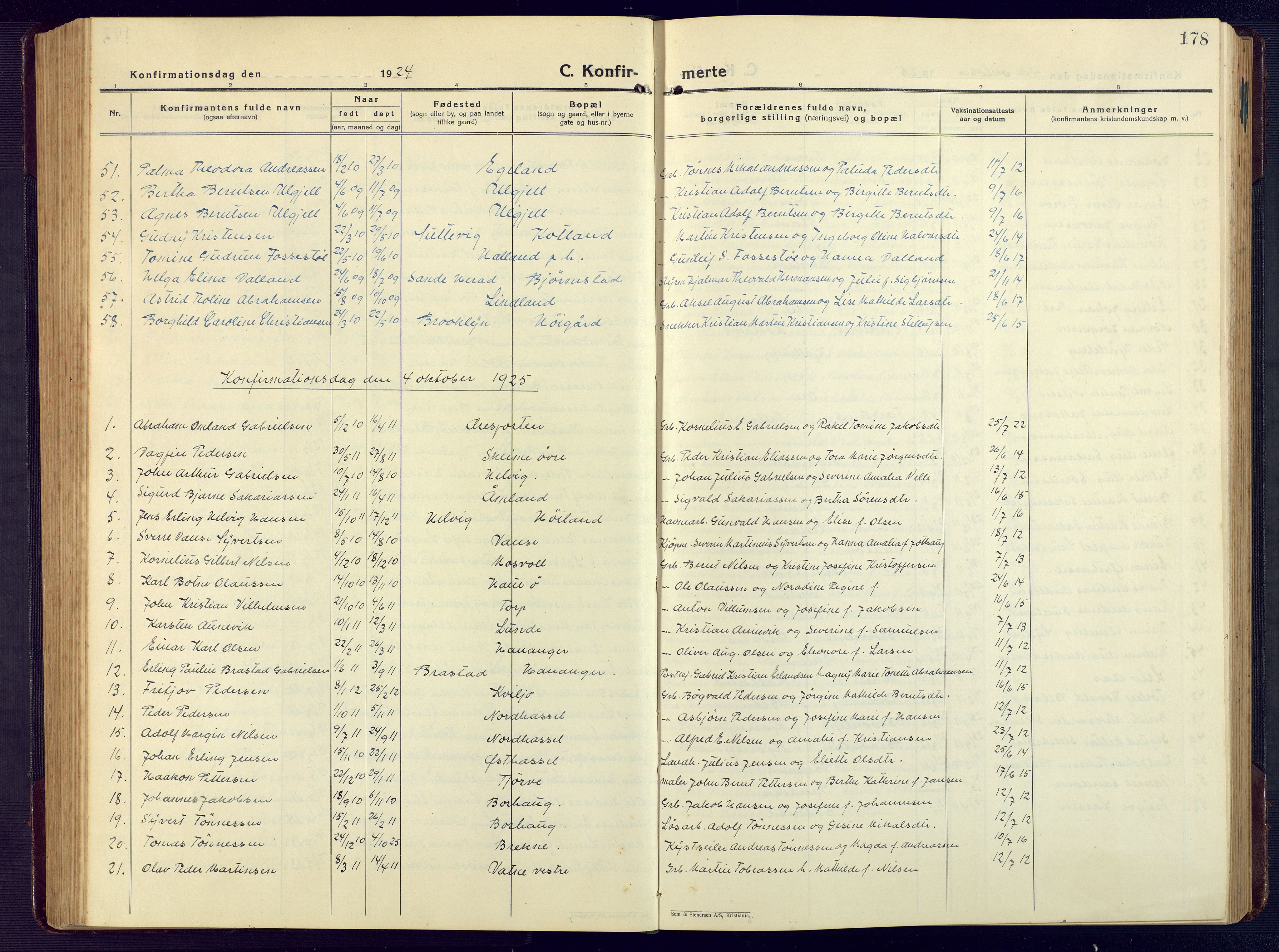 Lista sokneprestkontor, AV/SAK-1111-0027/F/Fb/L0006: Parish register (copy) no. B 6, 1924-1947, p. 178