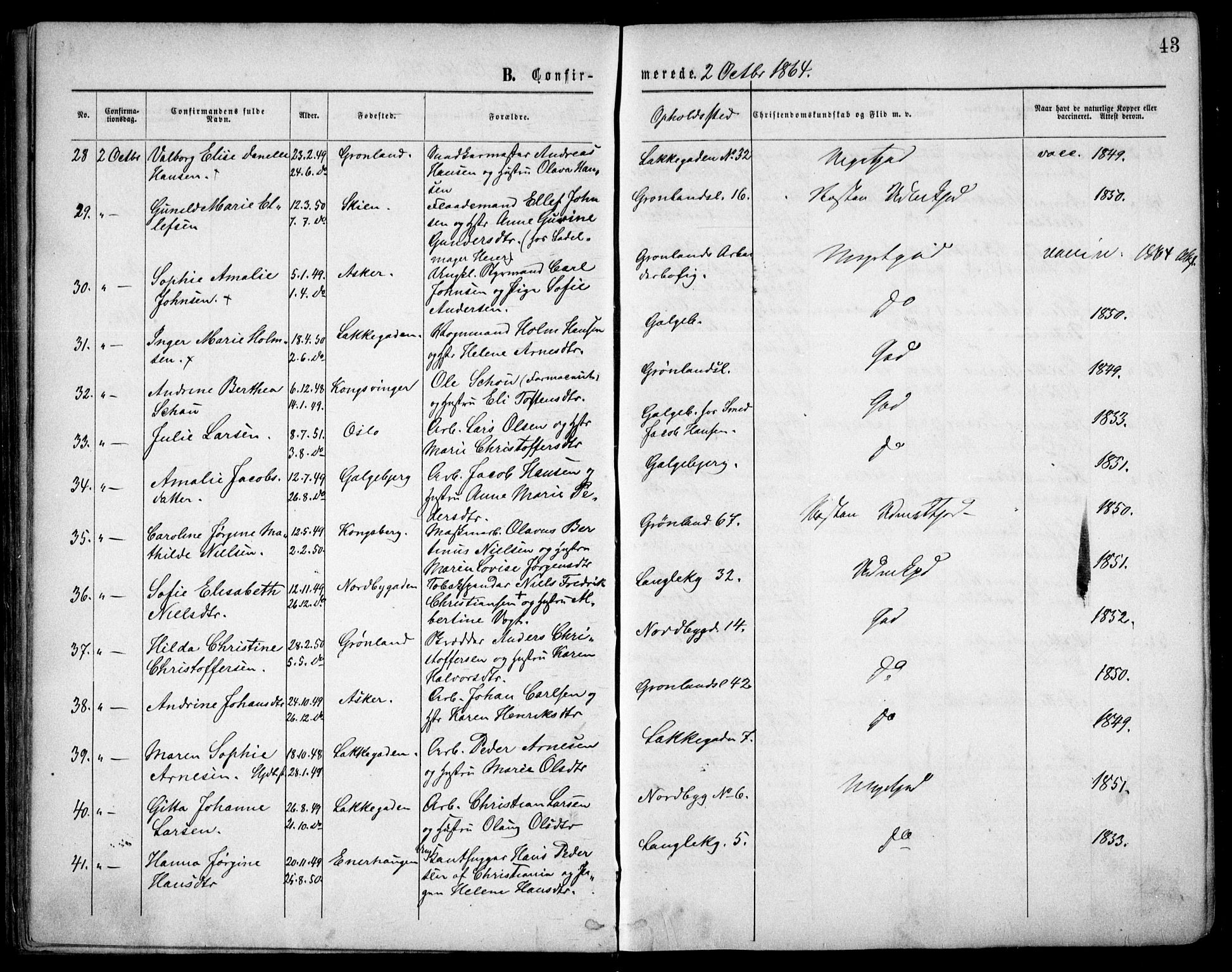 Grønland prestekontor Kirkebøker, AV/SAO-A-10848/F/Fa/L0003: Parish register (official) no. 3, 1862-1868, p. 43