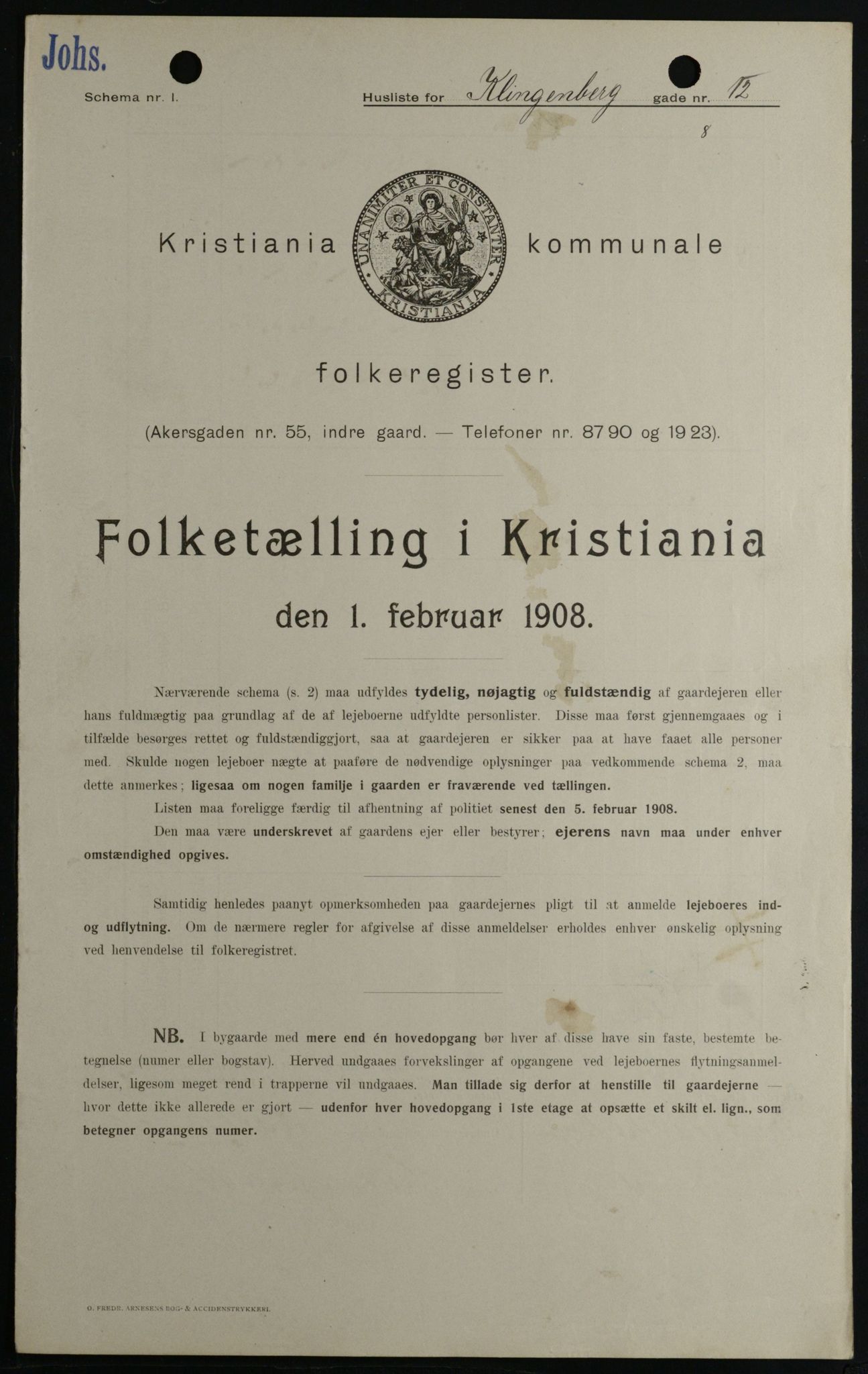 OBA, Municipal Census 1908 for Kristiania, 1908, p. 46372