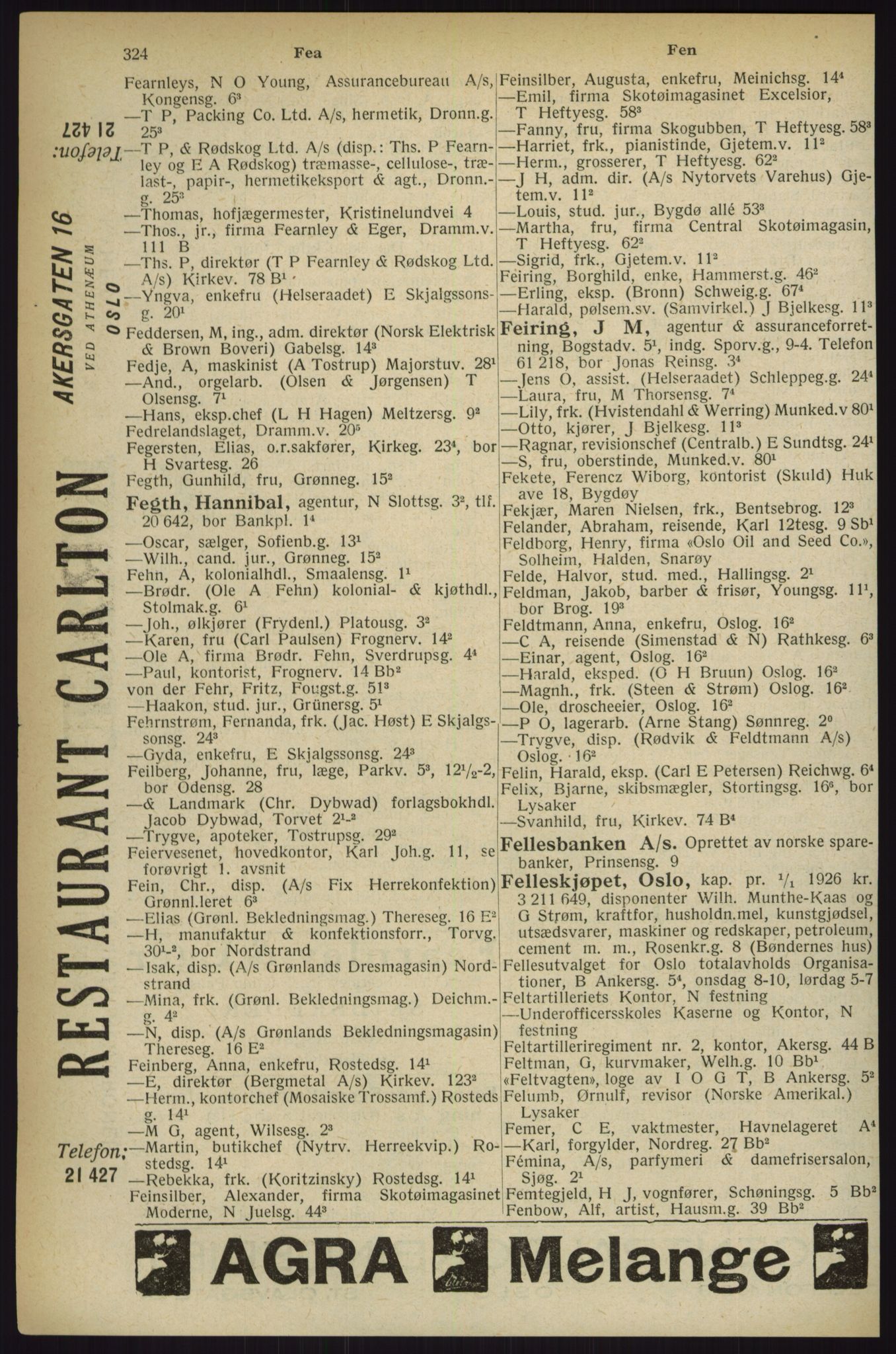 Kristiania/Oslo adressebok, PUBL/-, 1927, p. 324