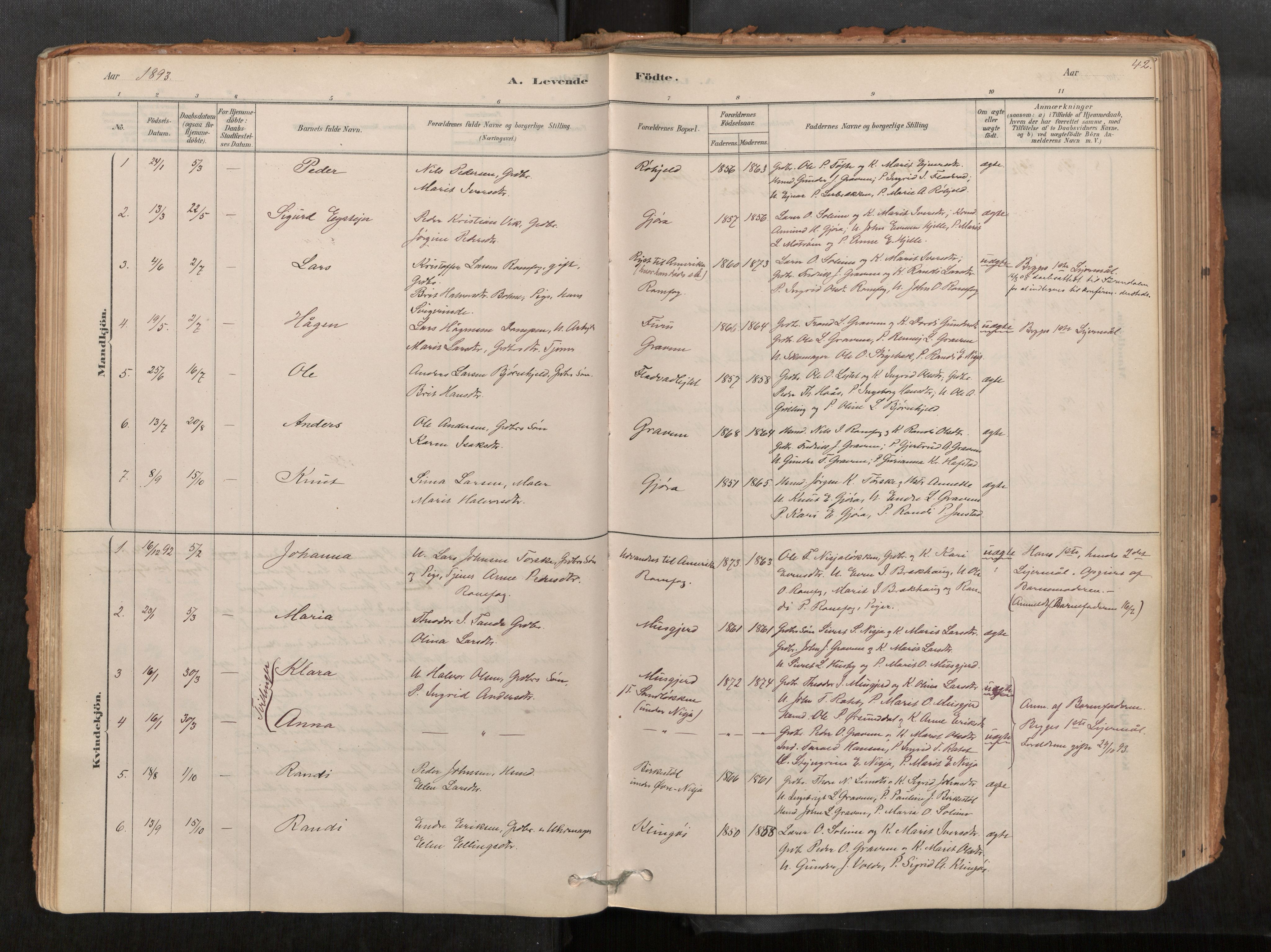 Sunndal sokneprestkontor, AV/SAT-A-1085/1/I/I1/I1a/L0001: Parish register (official) no. 1, 1877-1914, p. 42