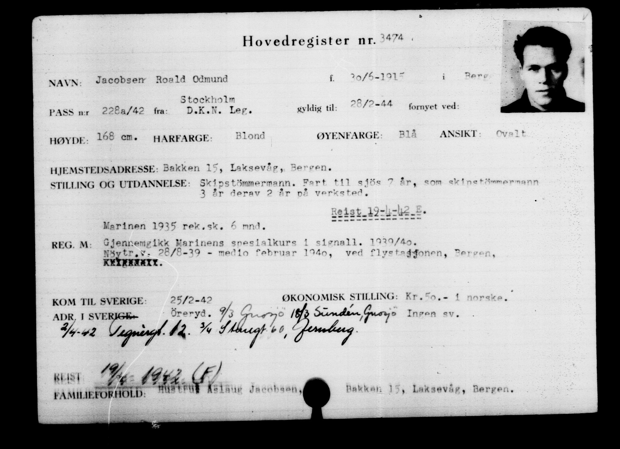 Utenriksstasjonene, Legasjonen i Stockholm, Flyktningkontoret, AV/RA-S-6753/V/Va/L0003: Kjesäterkartoteket, flyktninger med registreringsnr. 2001-3495, 1940-1945, p. 1986