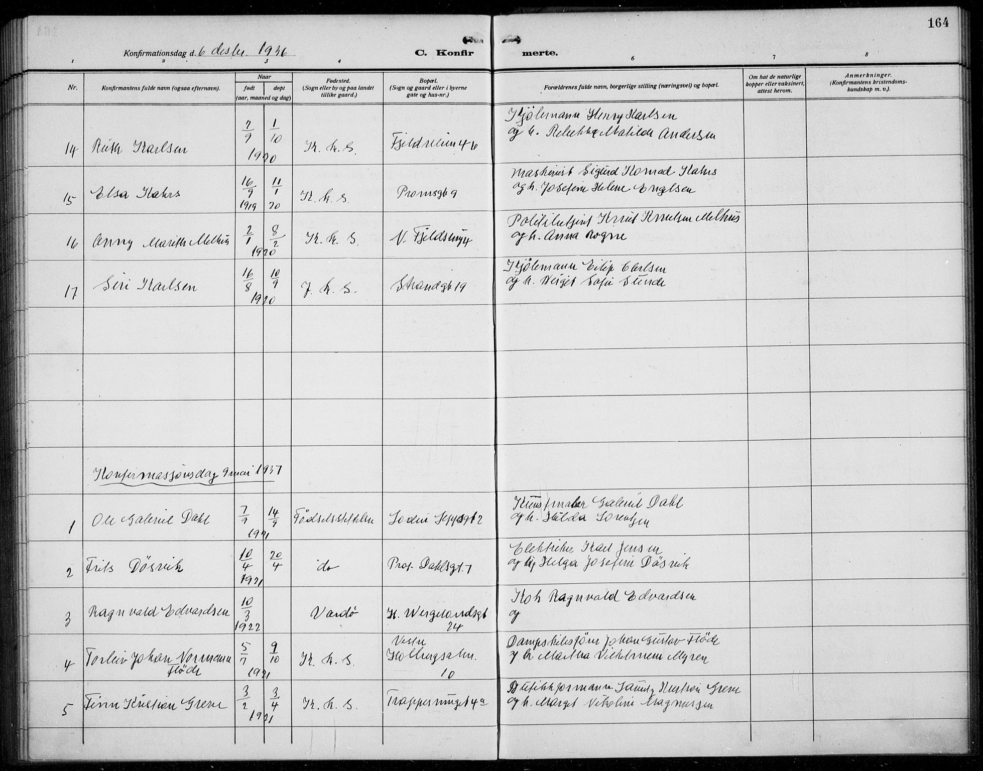 Korskirken sokneprestembete, SAB/A-76101/H/Hab: Parish register (copy) no. C 6, 1918-1941, p. 164