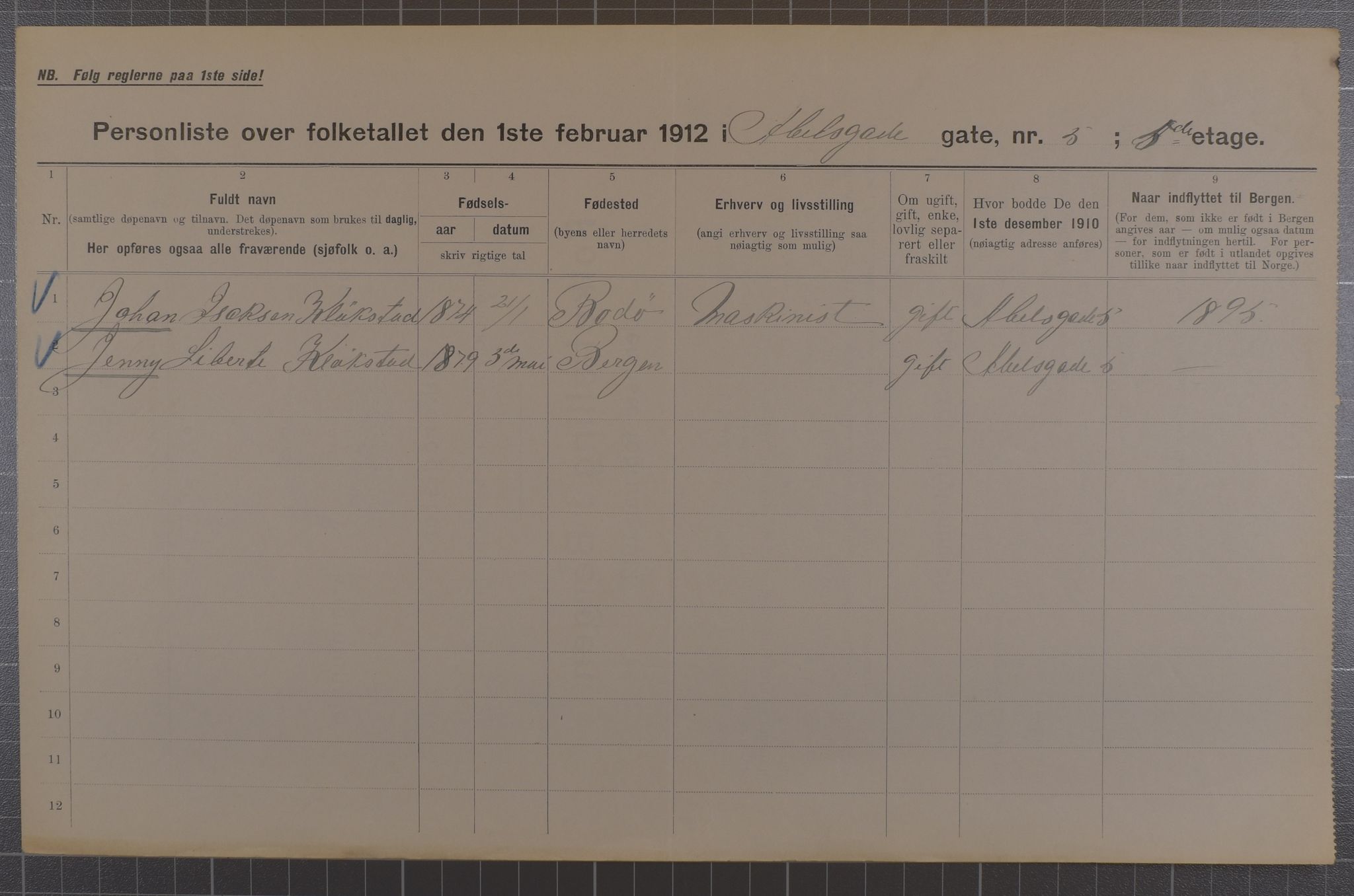 SAB, Municipal Census 1912 for Bergen, 1912, p. 204