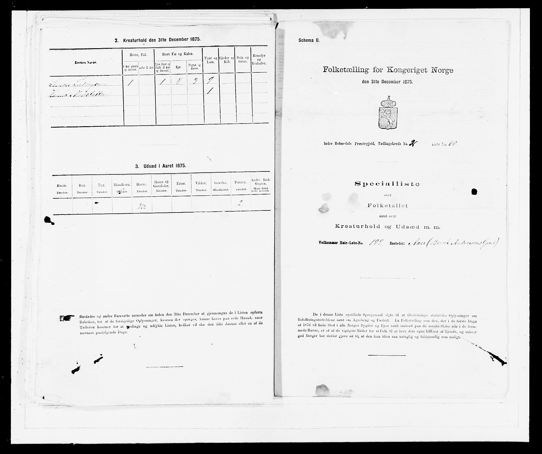 SAB, 1875 census for 1430P Indre Holmedal, 1875, p. 288