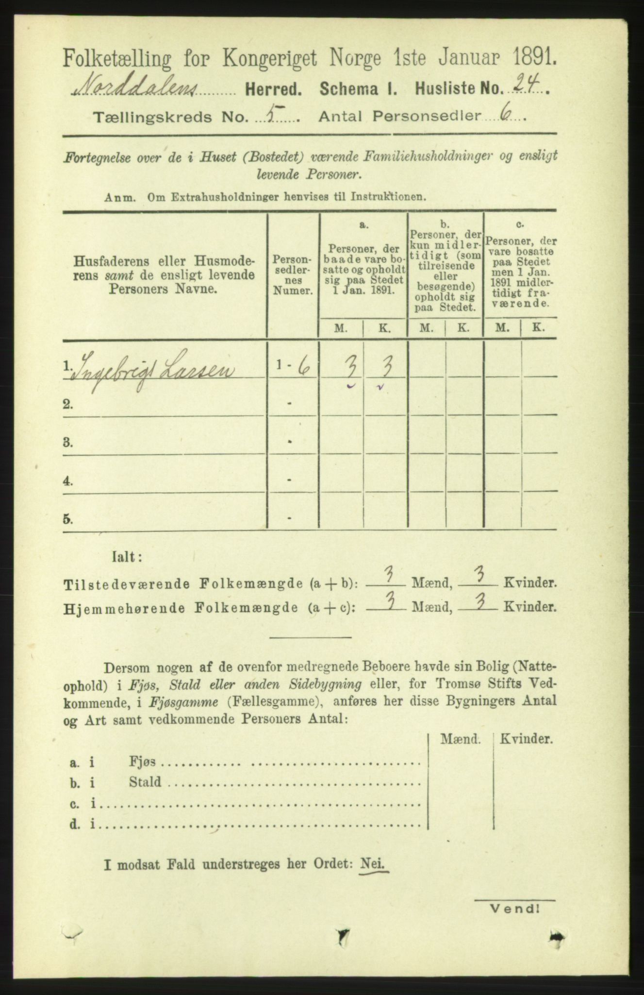 RA, 1891 census for 1524 Norddal, 1891, p. 989