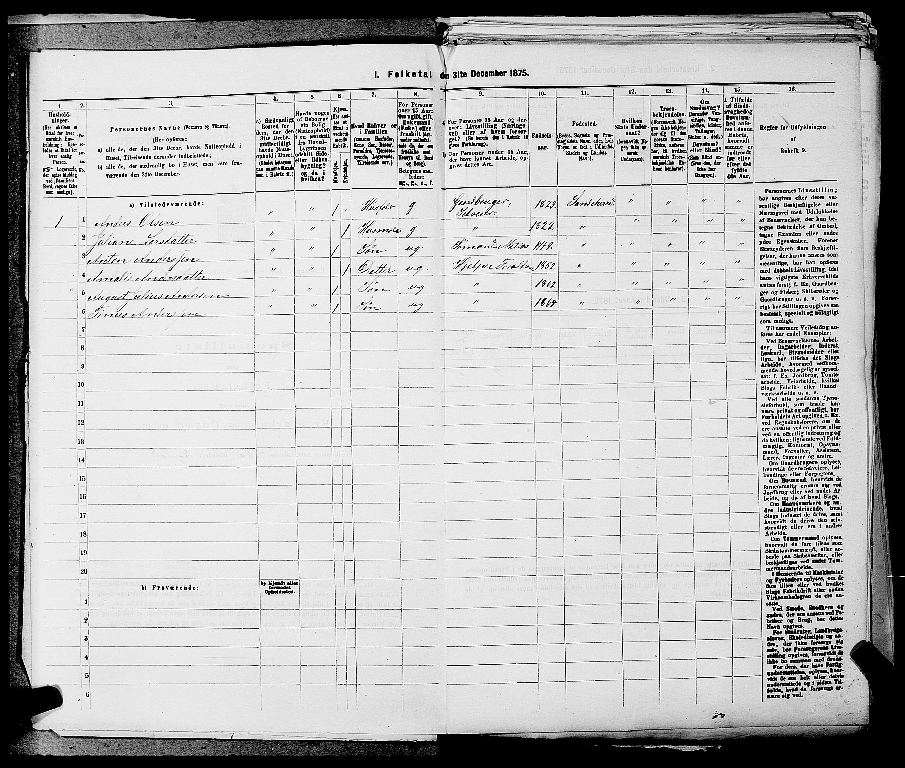 SAKO, 1875 census for 0724L Sandeherred/Sandeherred, 1875, p. 922