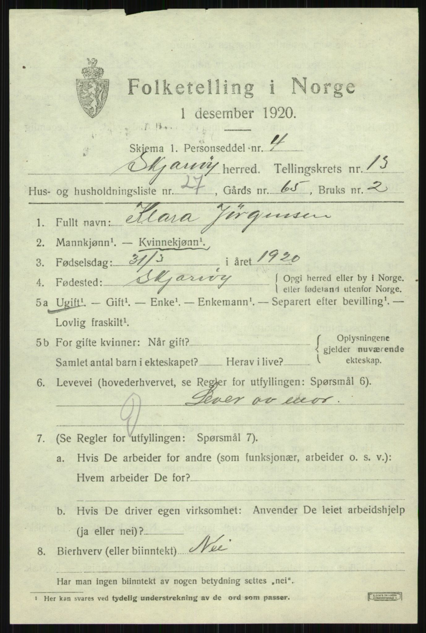 SATØ, 1920 census for Skjervøy, 1920, p. 6721