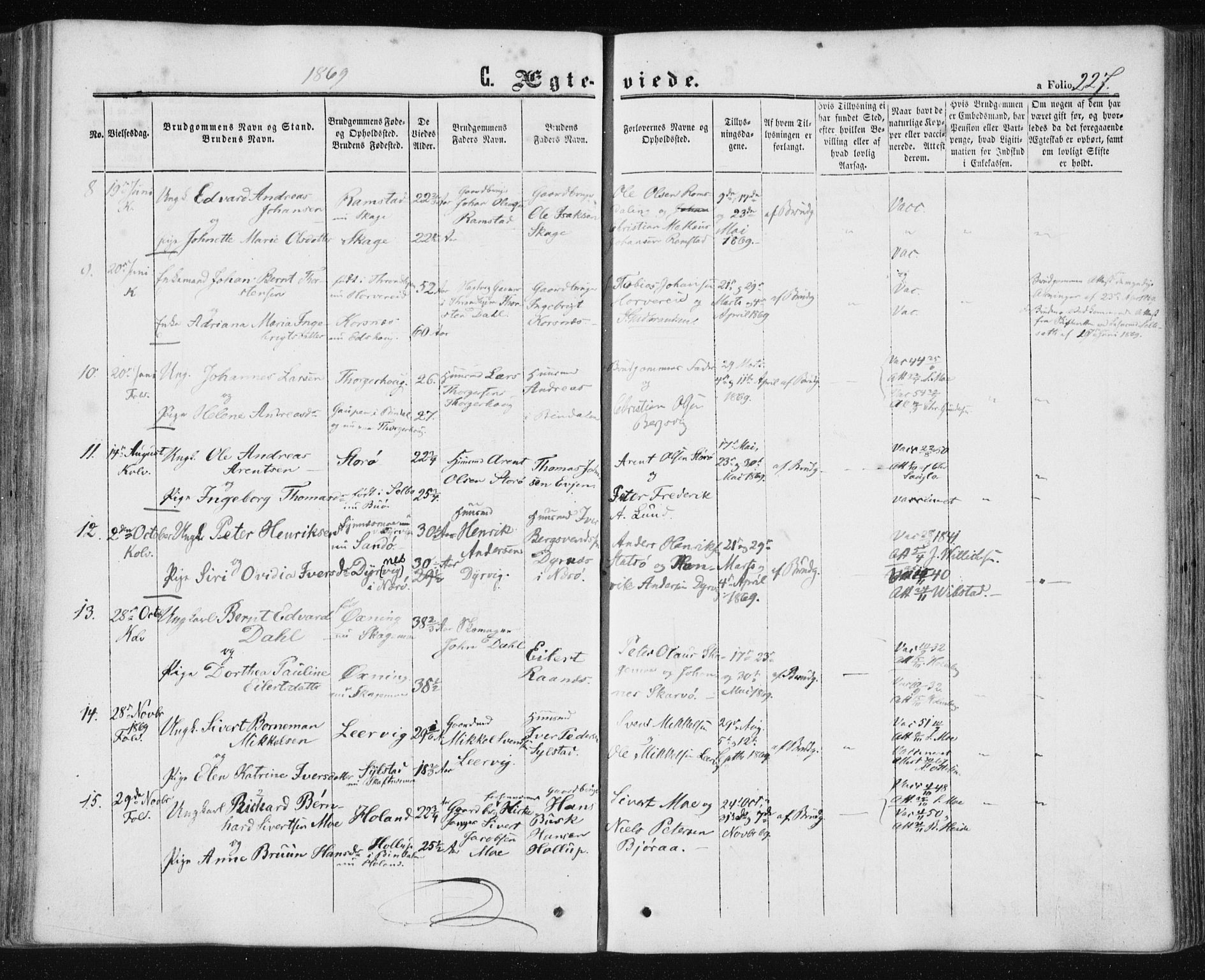 Ministerialprotokoller, klokkerbøker og fødselsregistre - Nord-Trøndelag, SAT/A-1458/780/L0641: Parish register (official) no. 780A06, 1857-1874, p. 227