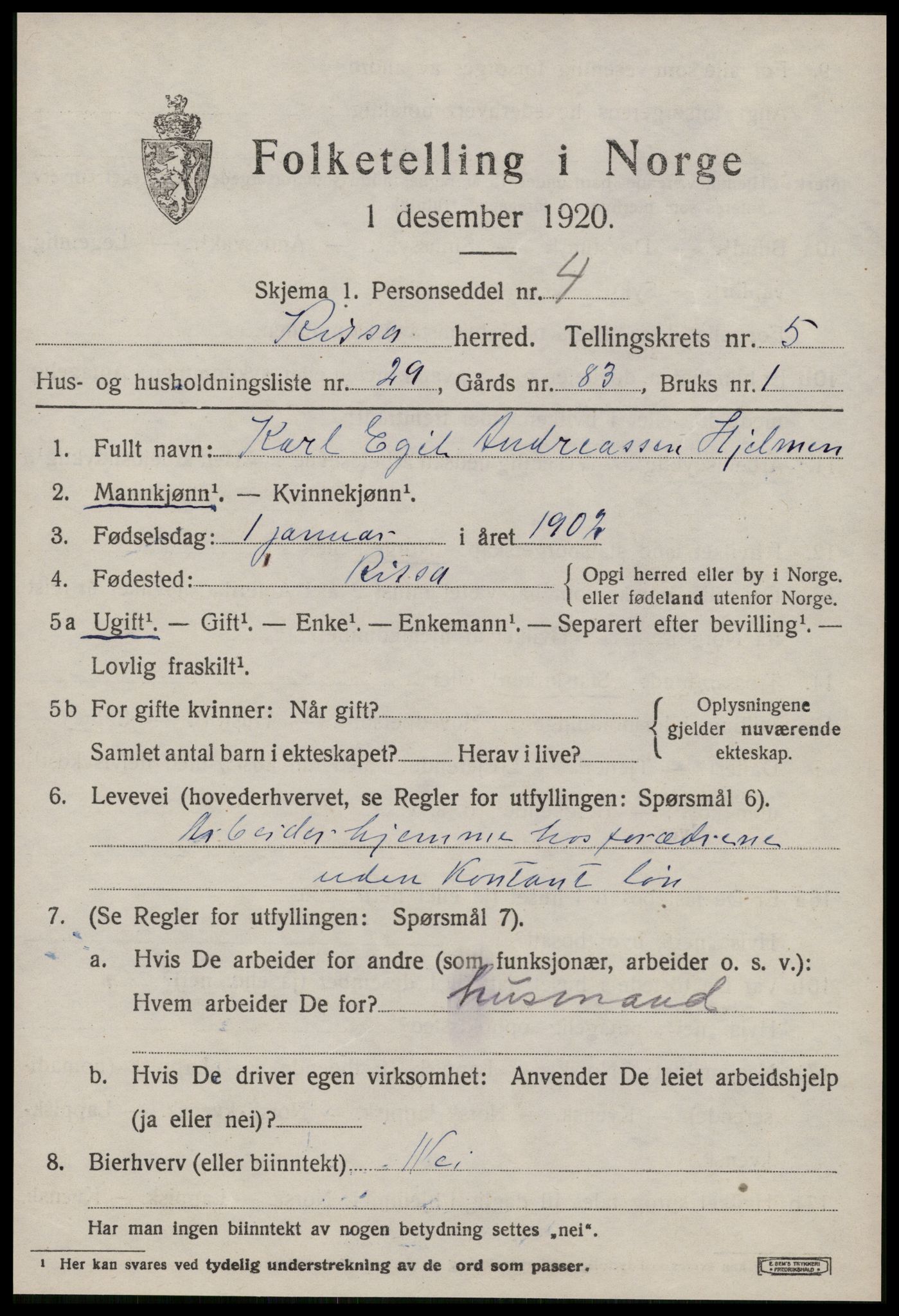 SAT, 1920 census for Rissa, 1920, p. 4107