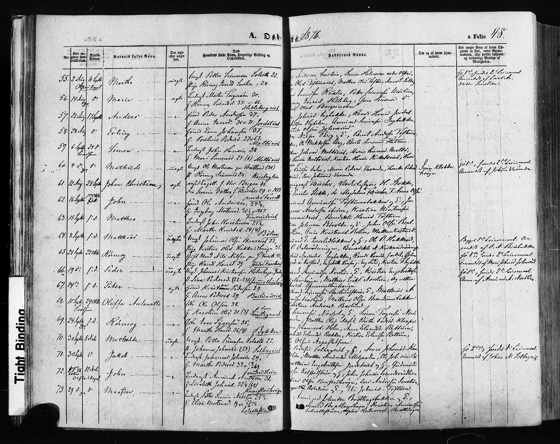 Gausdal prestekontor, SAH/PREST-090/H/Ha/Haa/L0010: Parish register (official) no. 10, 1867-1886, p. 48