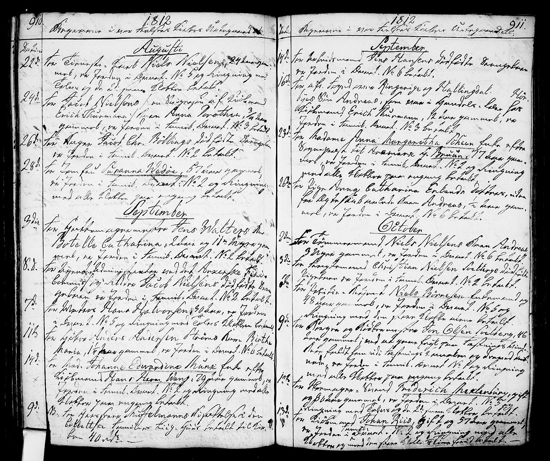 Oslo domkirke Kirkebøker, SAO/A-10752/F/Fa/L0006: Parish register (official) no. 6, 1807-1817, p. 910-911