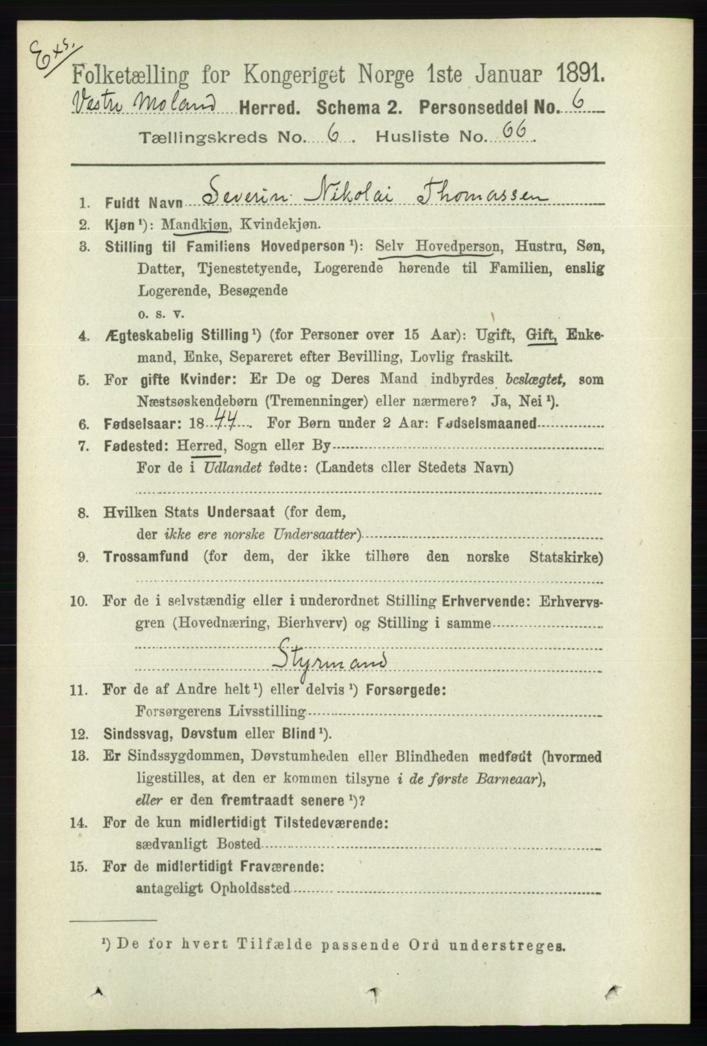 RA, Census 1891 for Nedenes amt: Gjenparter av personsedler for beslektede ektefeller, menn, 1891, p. 818