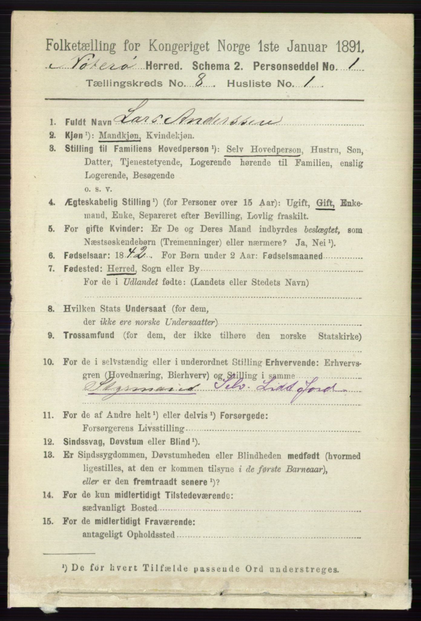 RA, 1891 census for 0722 Nøtterøy, 1891, p. 3854