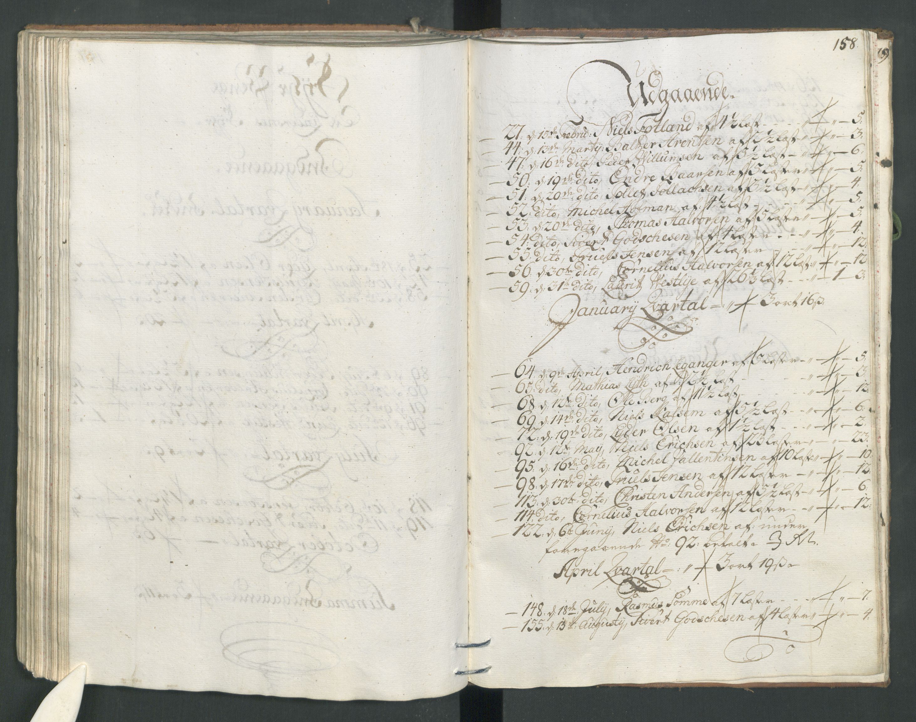 Generaltollkammeret, tollregnskaper, RA/EA-5490/R22/L0011/0001: Tollregnskaper Stavanger / Hovedtollbok, 1731, p. 157b-158a