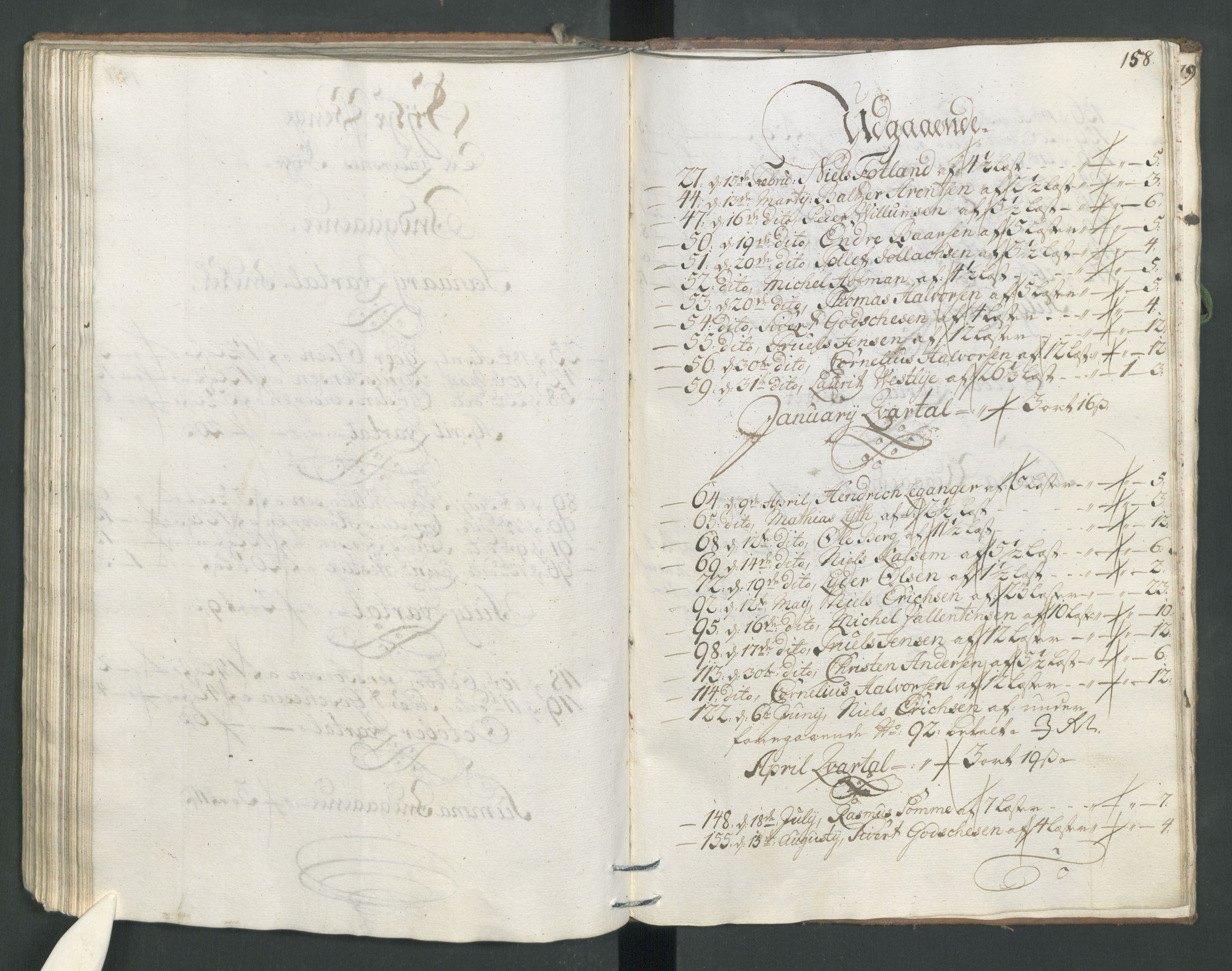 Generaltollkammeret, tollregnskaper, AV/RA-EA-5490/R22/L0011/0001: Tollregnskaper Stavanger / Hovedtollbok, 1731, p. 157b-158a
