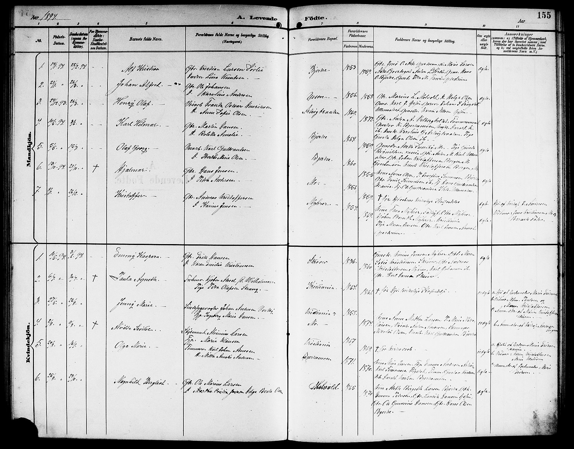 Sørum prestekontor Kirkebøker, AV/SAO-A-10303/G/Ga/L0006: Parish register (copy) no. I 6, 1894-1906, p. 155