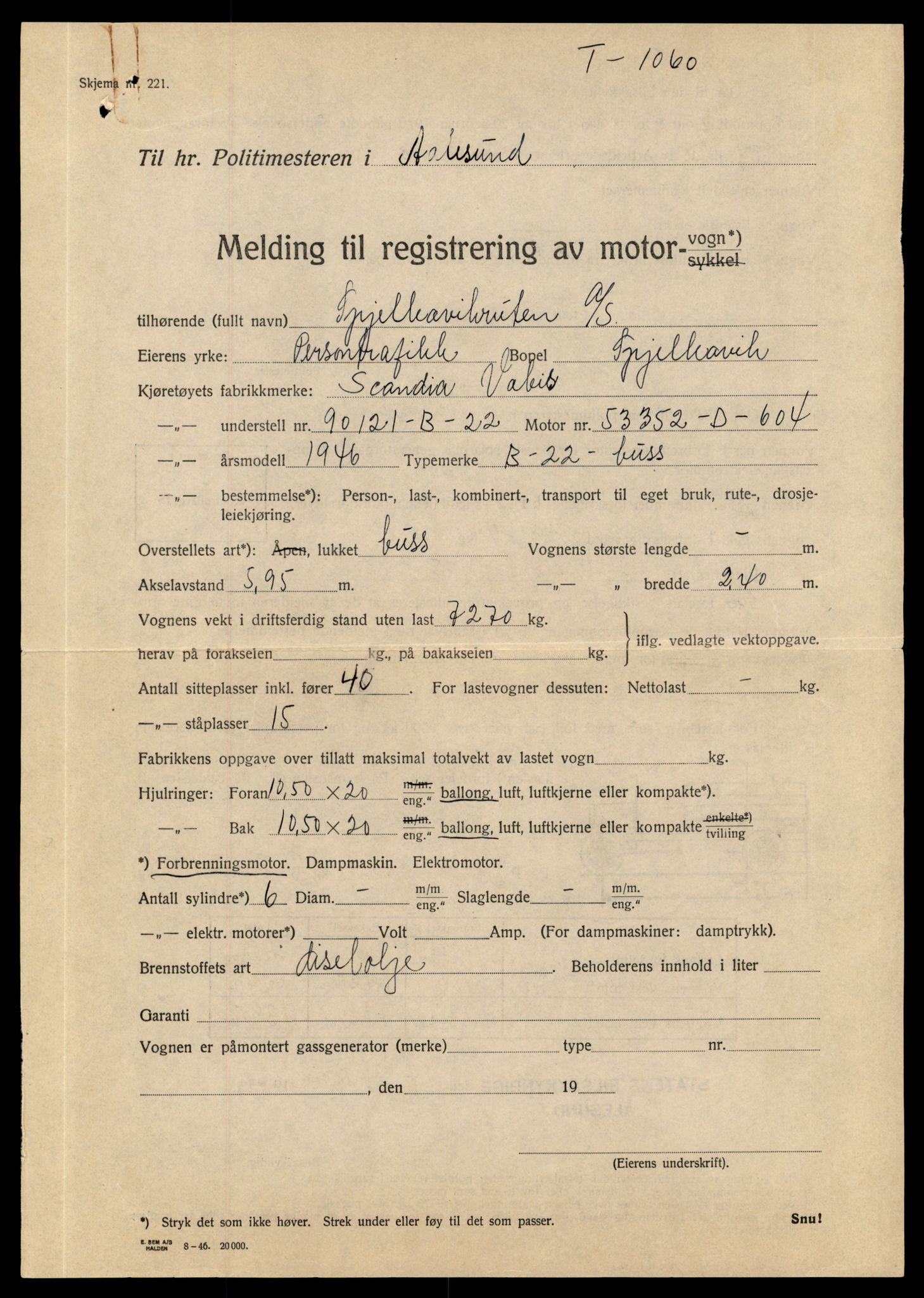 Møre og Romsdal vegkontor - Ålesund trafikkstasjon, AV/SAT-A-4099/F/Fe/L0010: Registreringskort for kjøretøy T 1050 - T 1169, 1927-1998, p. 294