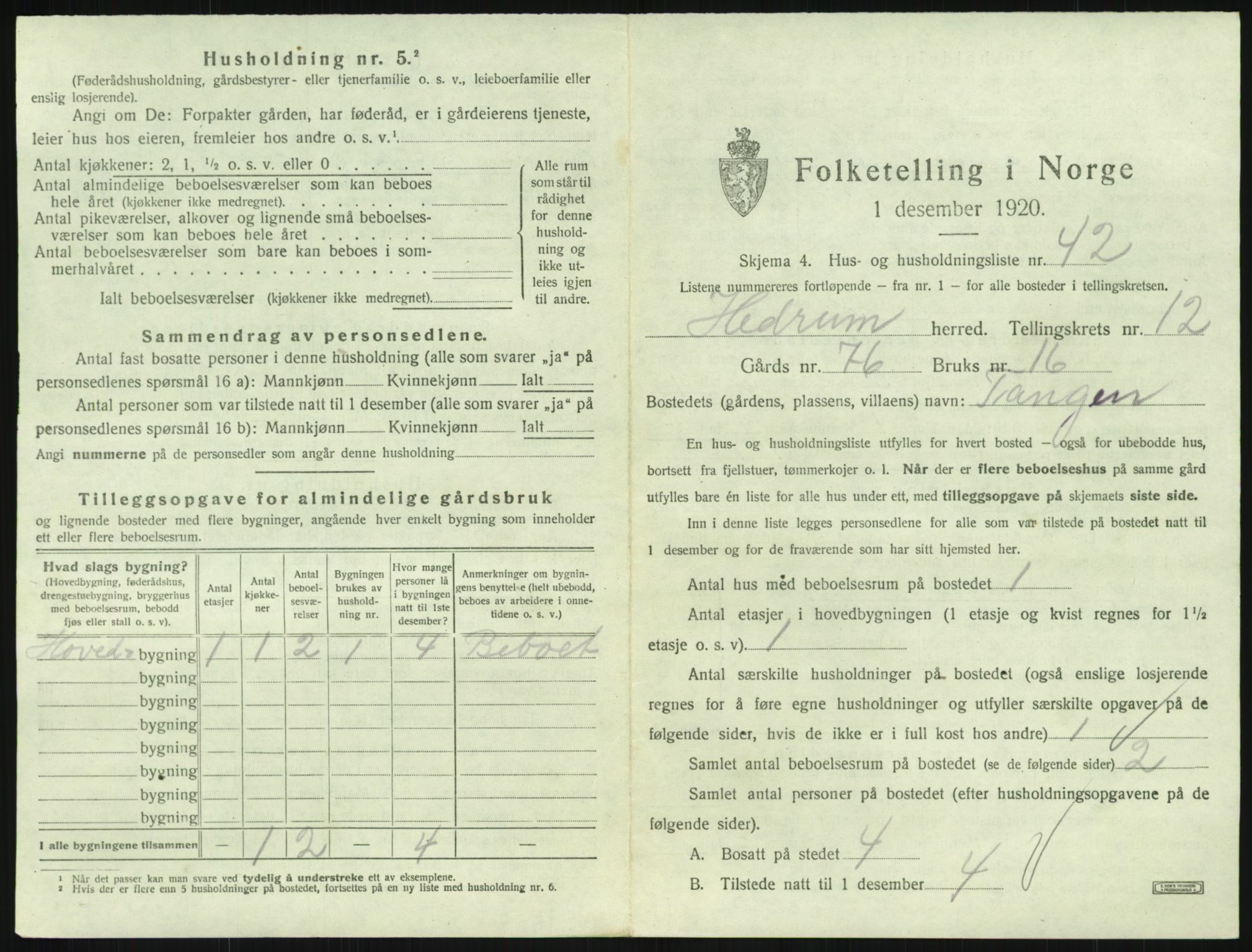 SAKO, 1920 census for Hedrum, 1920, p. 1161