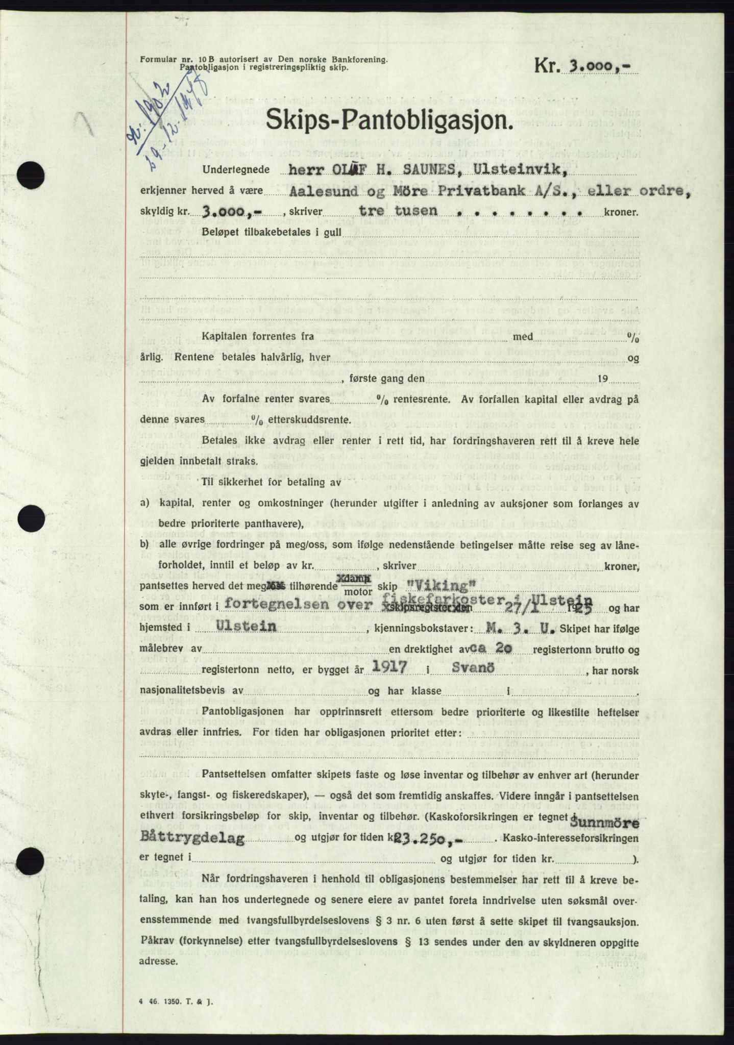 Søre Sunnmøre sorenskriveri, AV/SAT-A-4122/1/2/2C/L0115: Mortgage book no. 3B, 1947-1948, Diary no: : 1902/1947