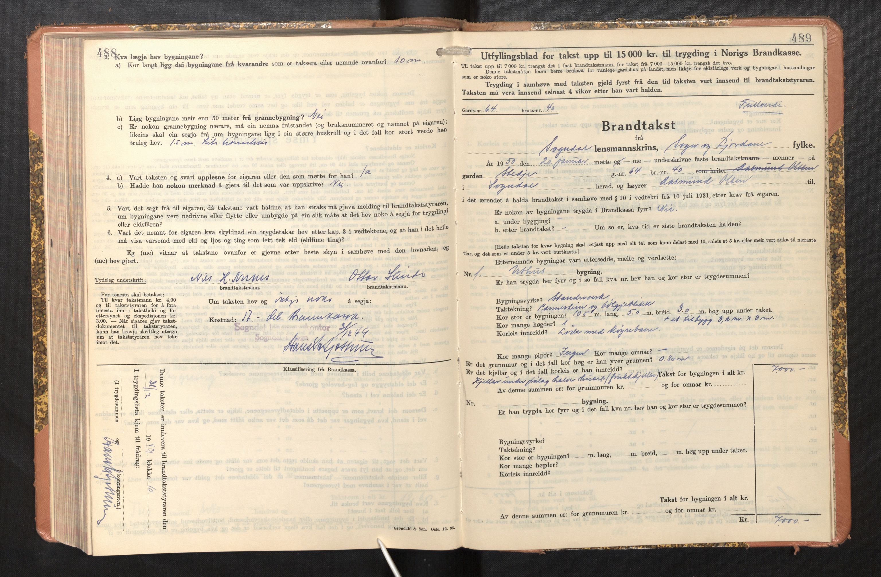 Lensmannen i Sogndal, SAB/A-29901/0012/L0014: Branntakstprotokoll, skjematakst, 1938-1950, p. 488-489
