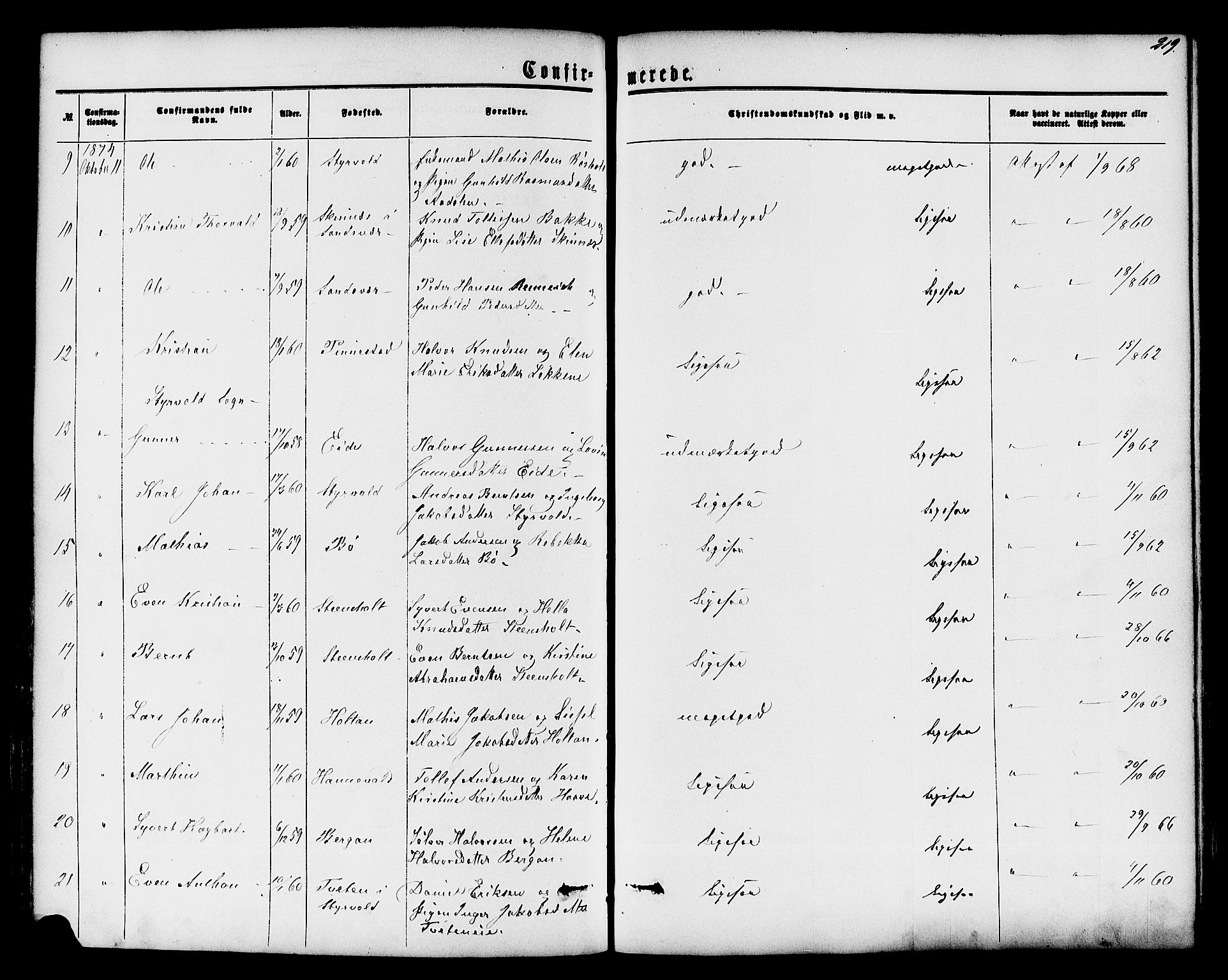 Lardal kirkebøker, AV/SAKO-A-350/F/Fa/L0007: Parish register (official) no. I 7, 1861-1880, p. 219