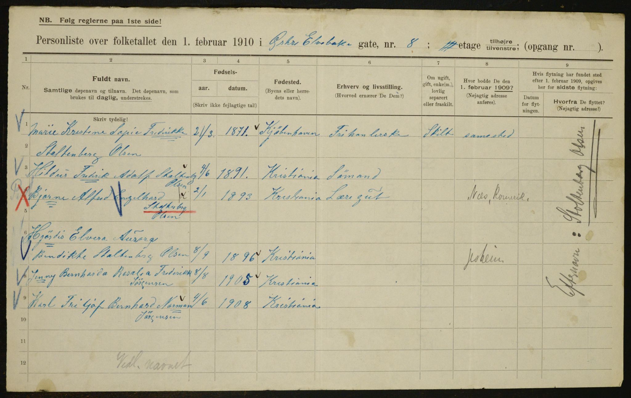 OBA, Municipal Census 1910 for Kristiania, 1910, p. 122711