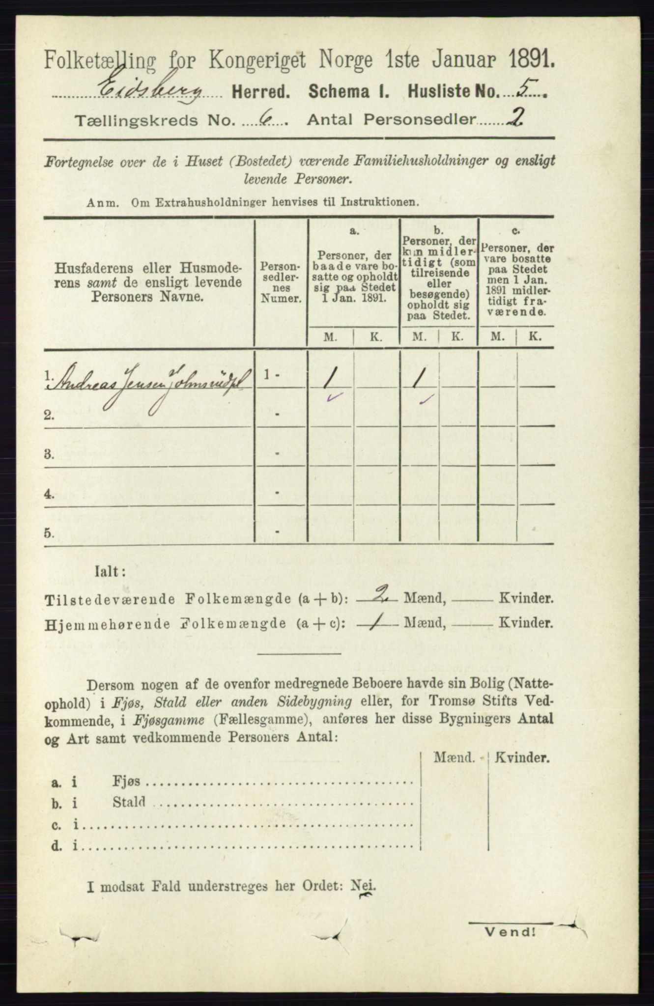 RA, 1891 census for 0125 Eidsberg, 1891, p. 3491