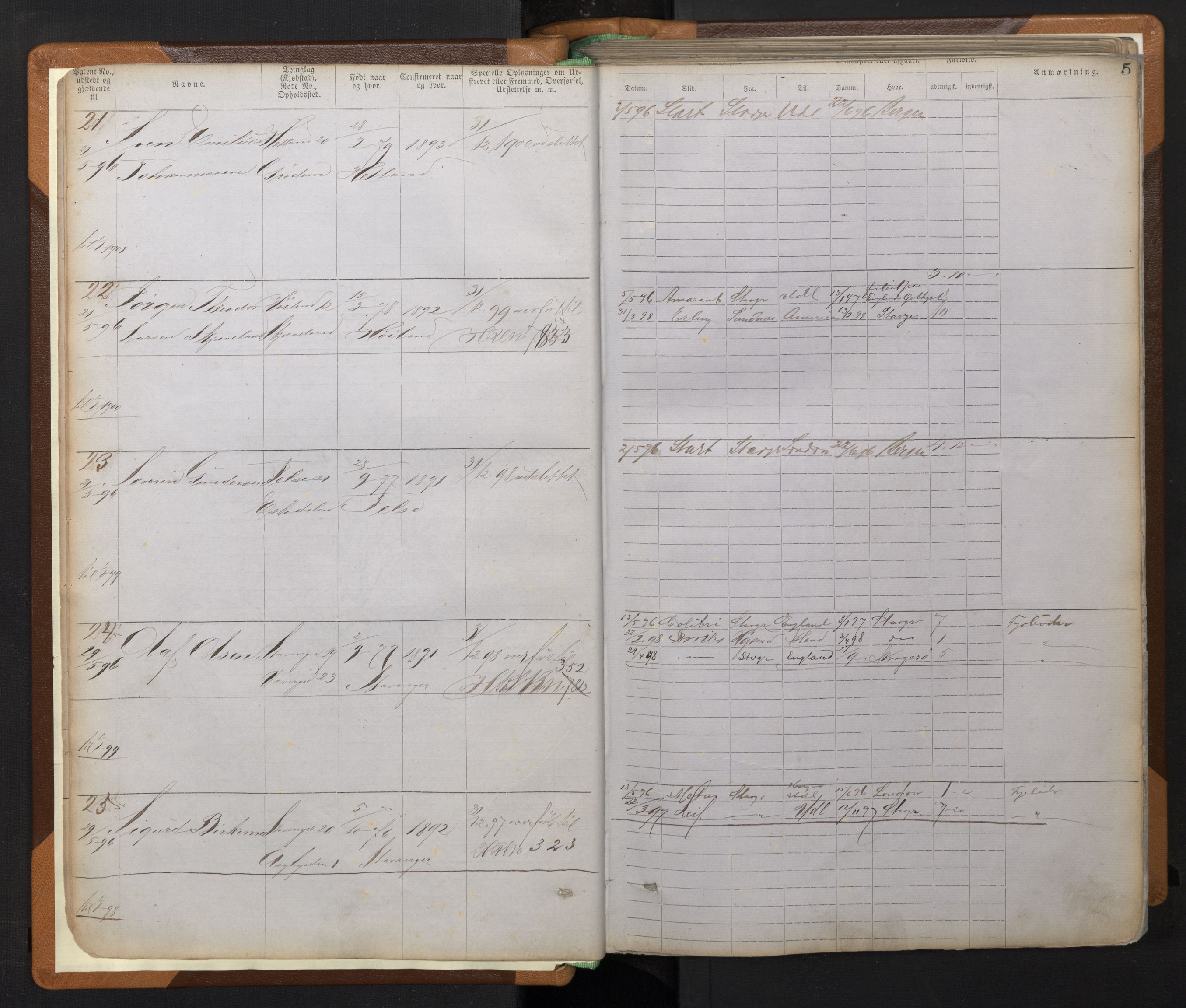 Stavanger sjømannskontor, AV/SAST-A-102006/F/Ff/L0008: Annotasjonsrulle, patentnr. 1-1805 (dublett), 1869-1900, p. 8