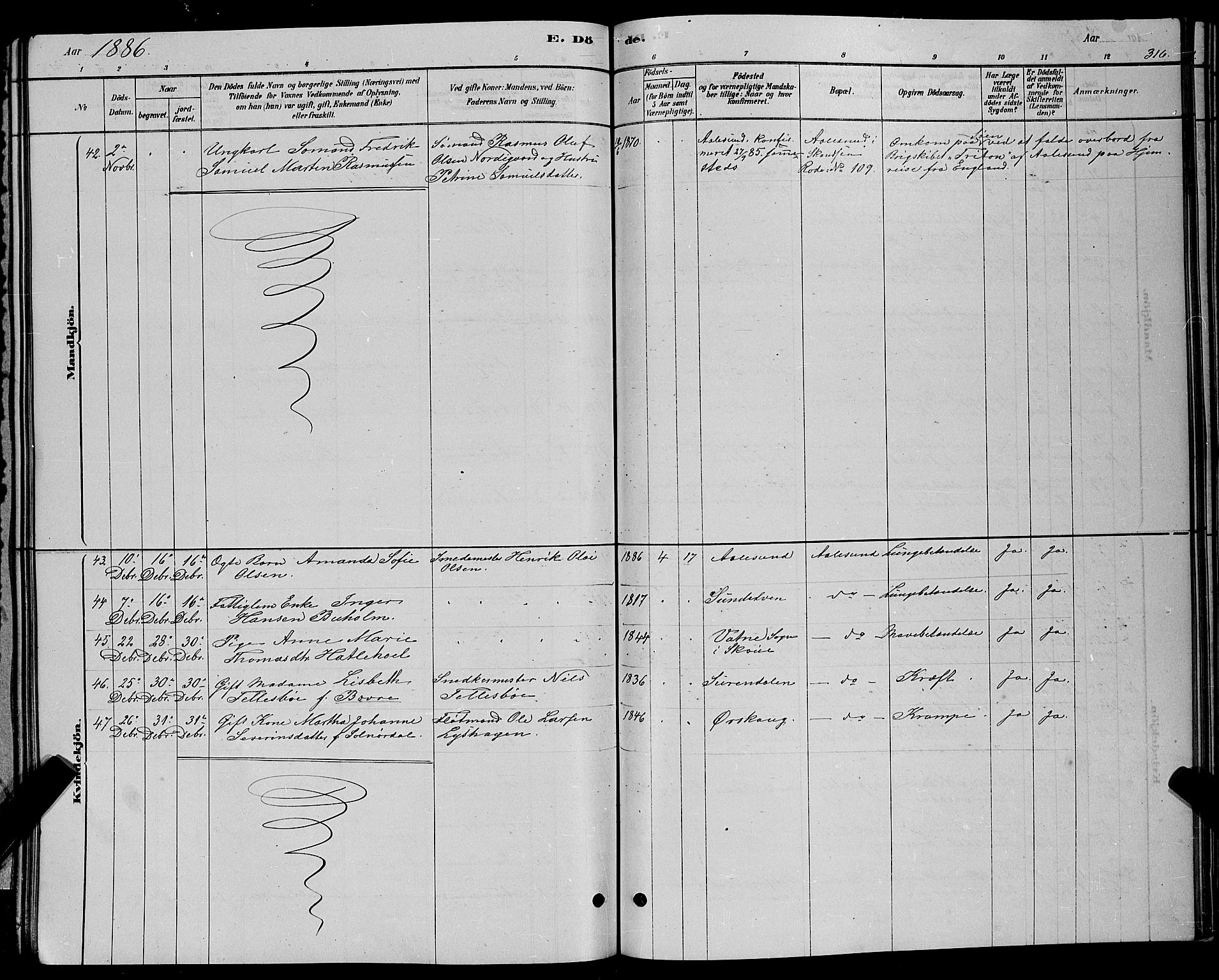 Ministerialprotokoller, klokkerbøker og fødselsregistre - Møre og Romsdal, AV/SAT-A-1454/529/L0466: Parish register (copy) no. 529C03, 1878-1888, p. 316