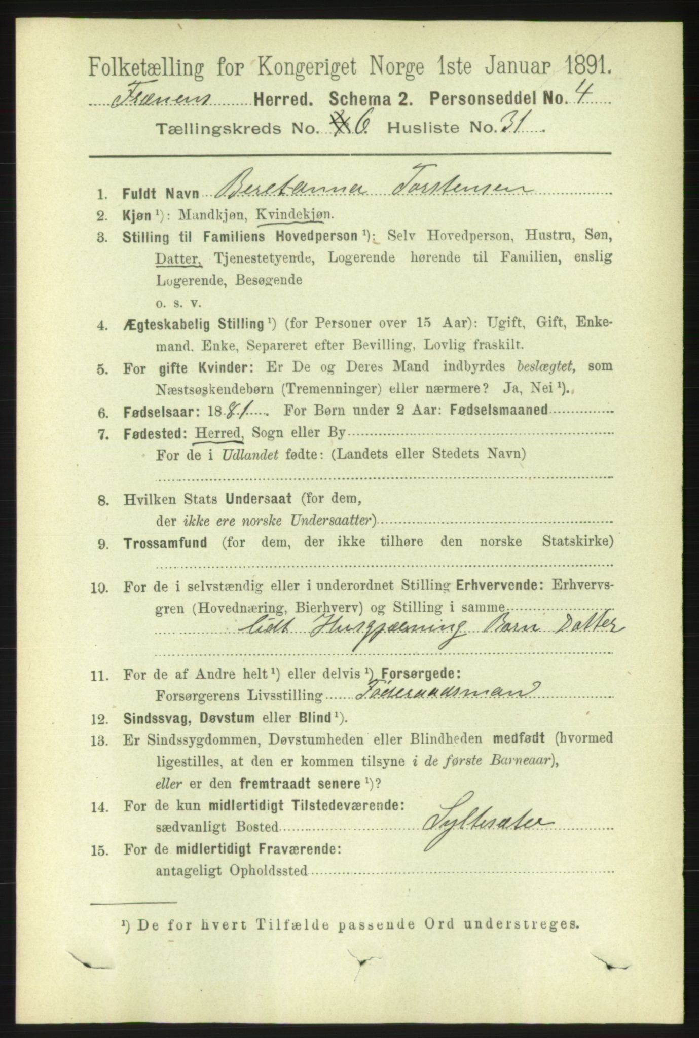 RA, 1891 census for 1548 Fræna, 1891, p. 2032