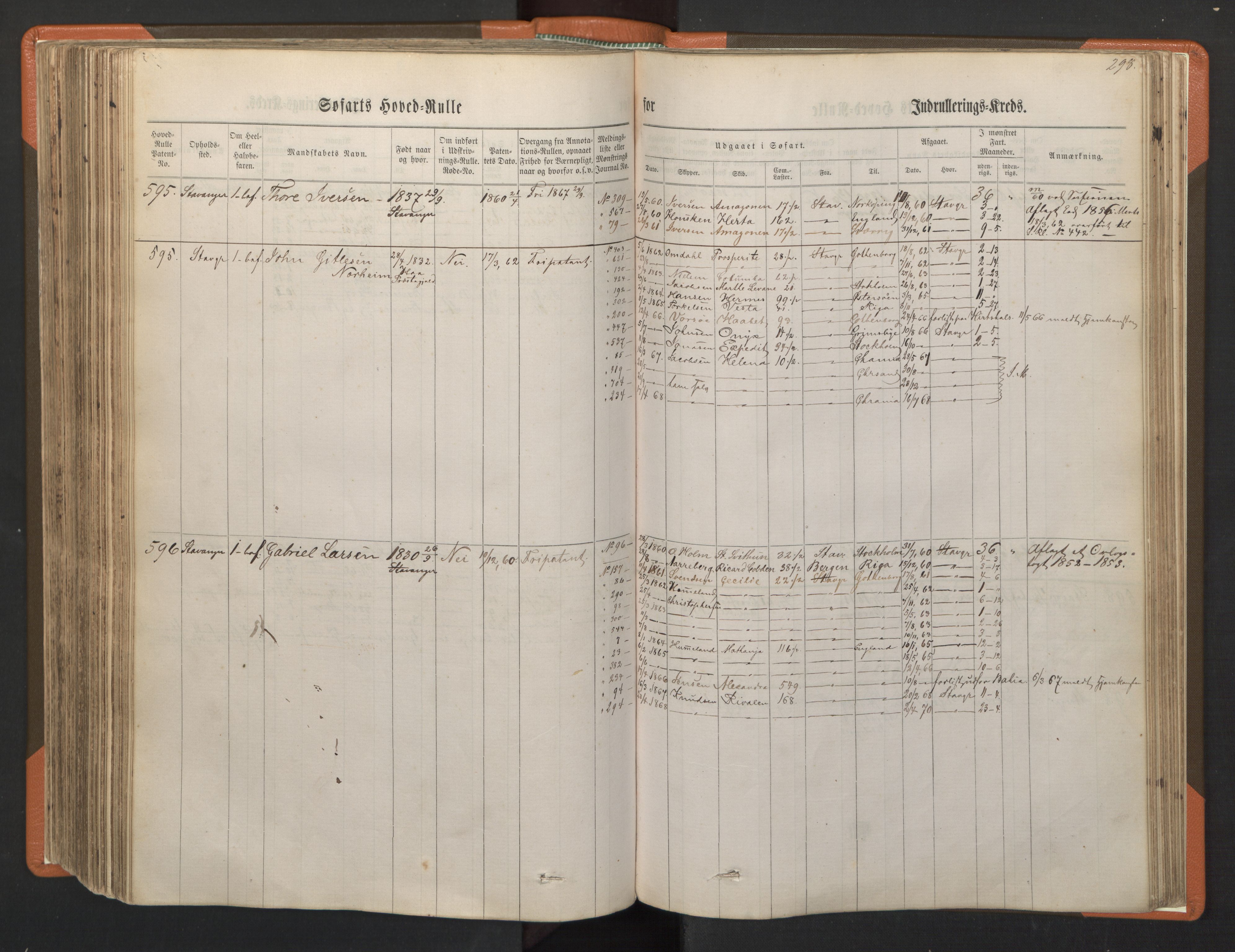 Stavanger sjømannskontor, AV/SAST-A-102006/F/Fb/Fbb/L0001: Sjøfartshovedrulle, patentnr. 1-720 (del 1), 1860-1863, p. 302