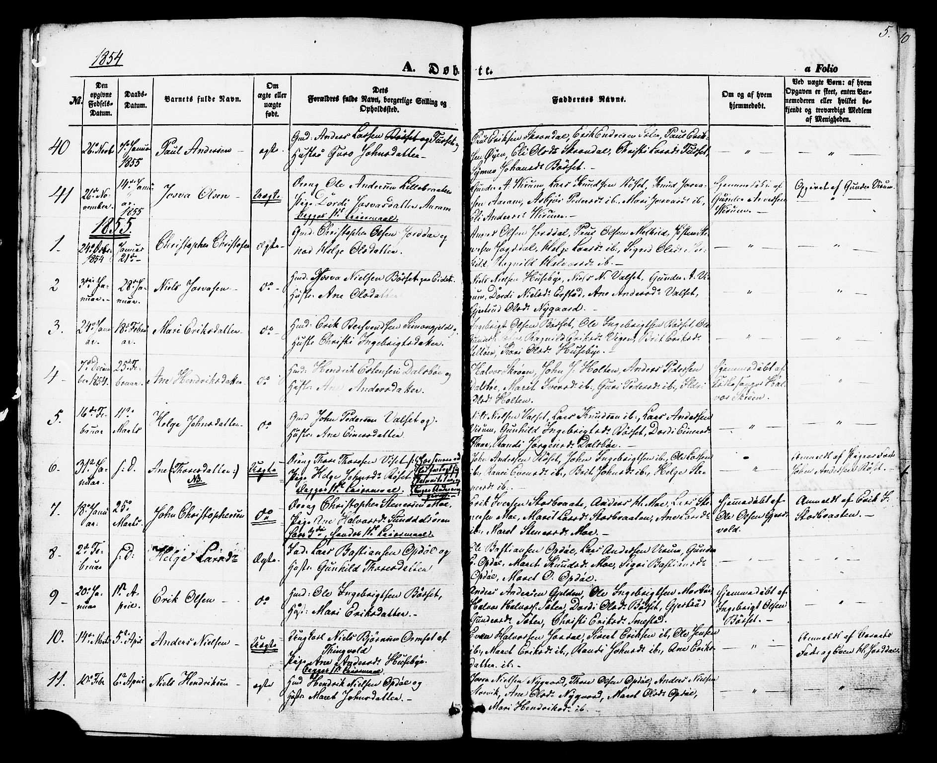 Ministerialprotokoller, klokkerbøker og fødselsregistre - Møre og Romsdal, SAT/A-1454/588/L1004: Parish register (official) no. 588A01, 1854-1870, p. 5