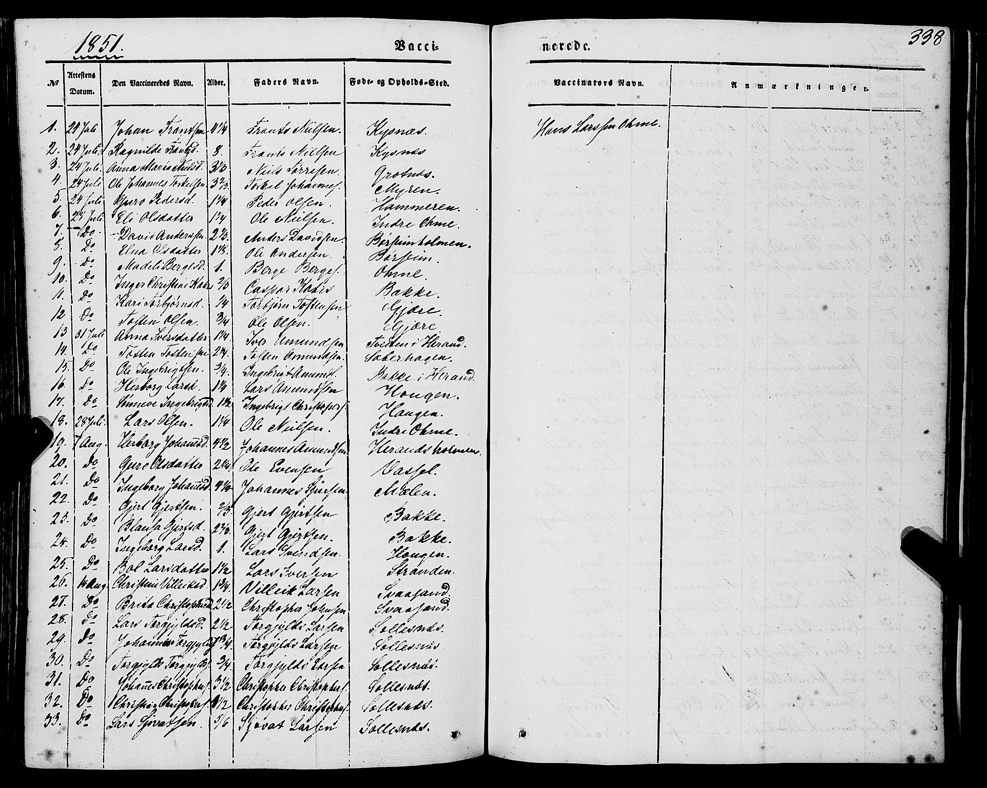 Strandebarm sokneprestembete, AV/SAB-A-78401/H/Haa: Parish register (official) no. A 7, 1844-1872, p. 338