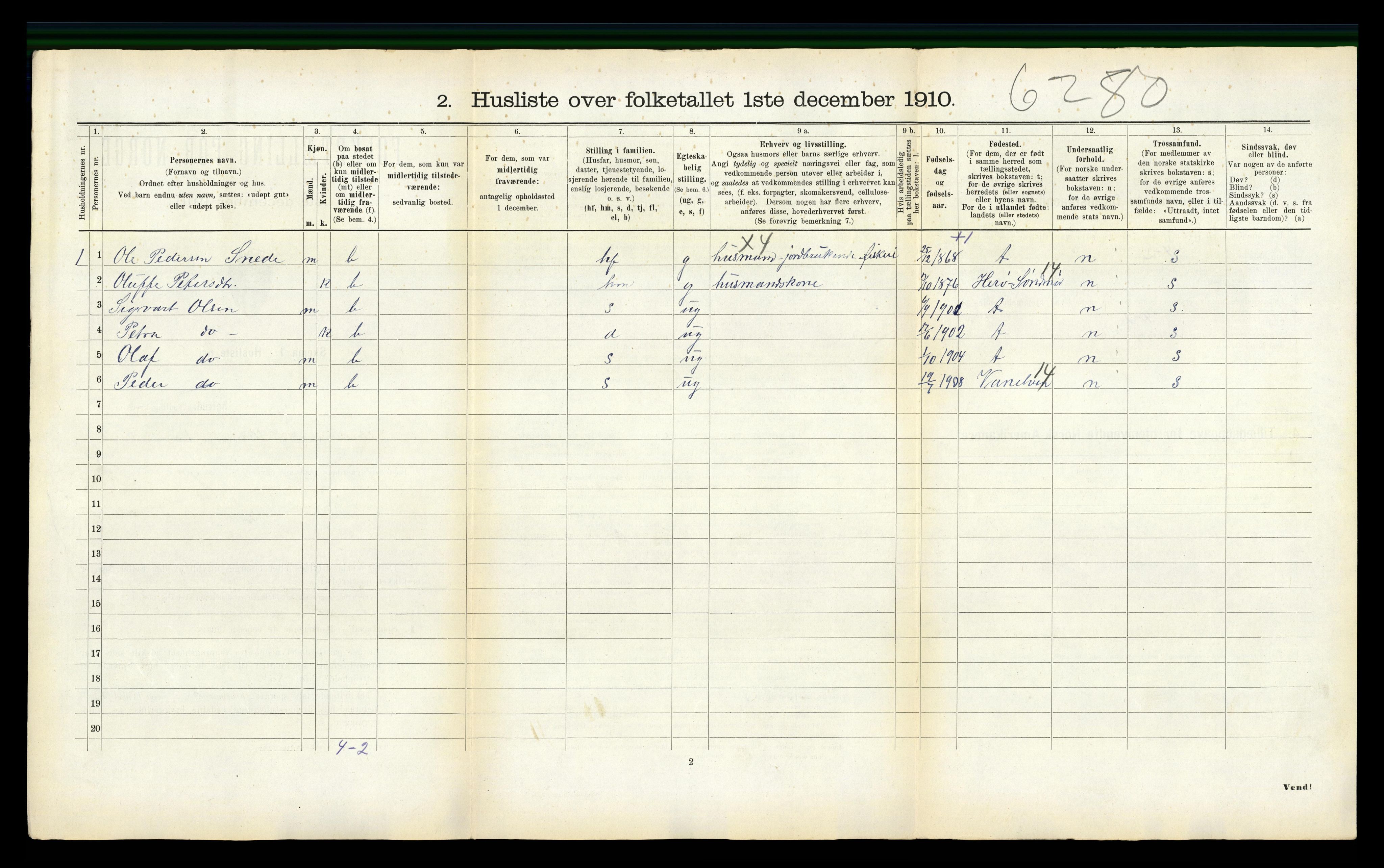 RA, 1910 census for Selje, 1910, p. 131