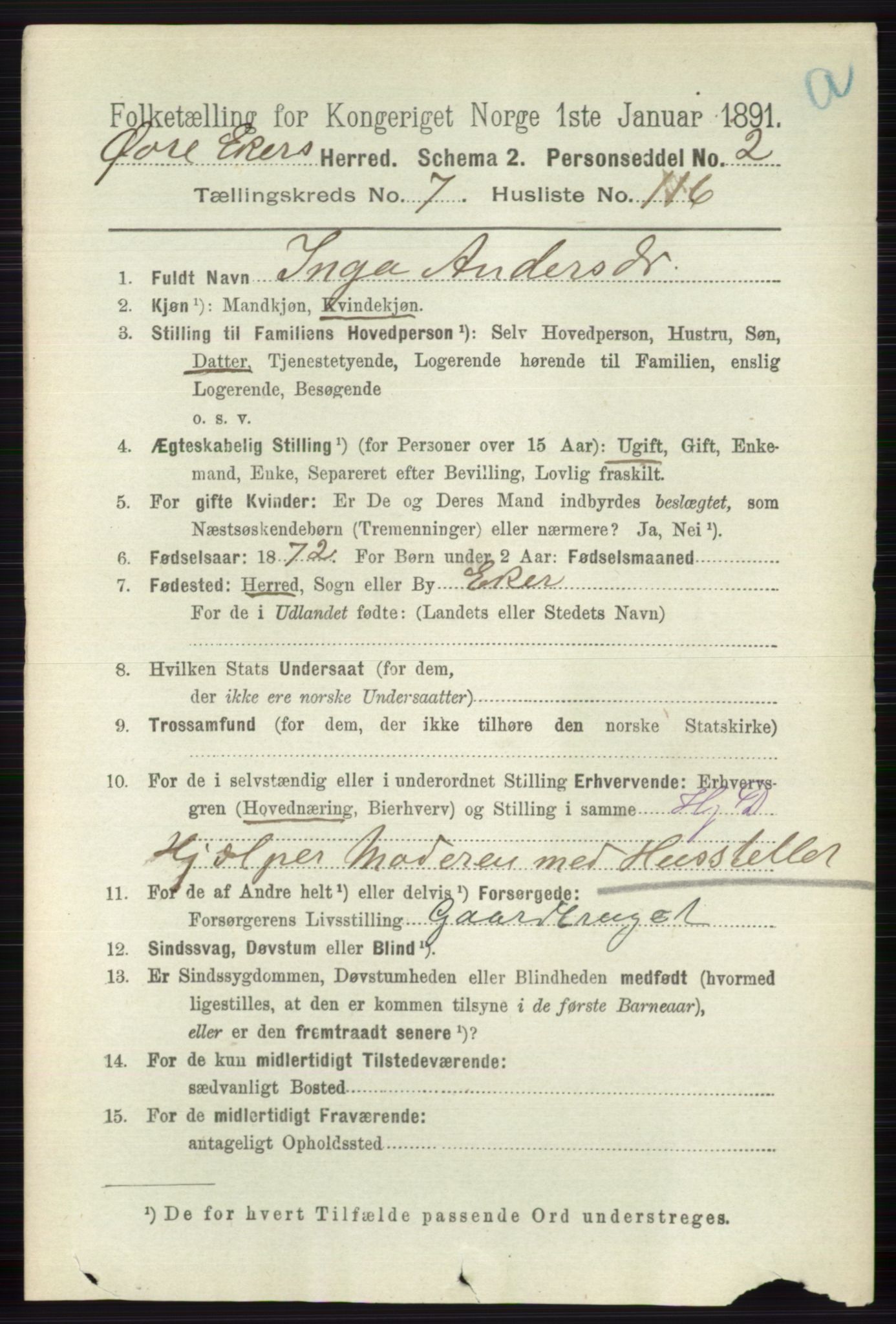 RA, 1891 census for 0624 Øvre Eiker, 1891, p. 3136