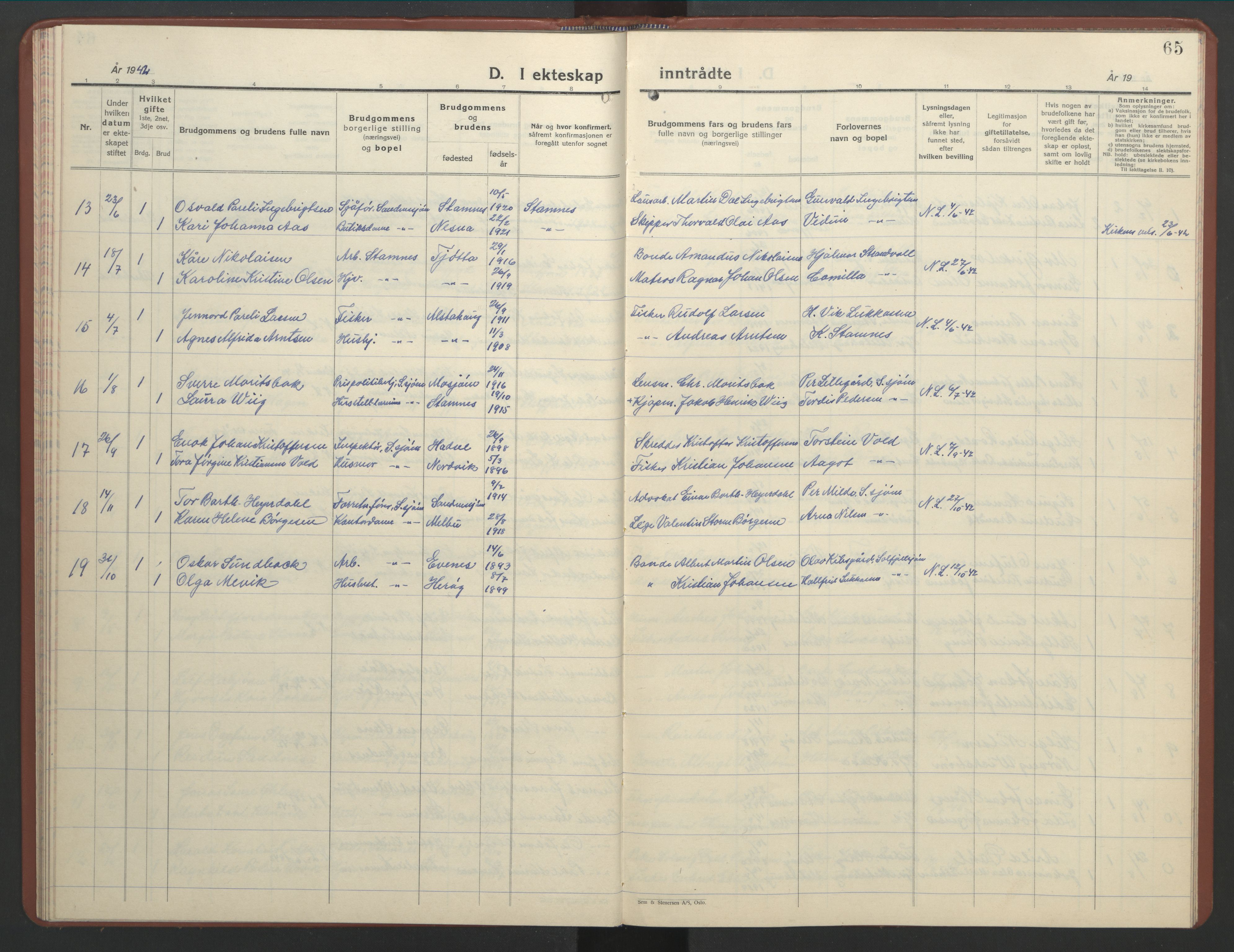 Ministerialprotokoller, klokkerbøker og fødselsregistre - Nordland, AV/SAT-A-1459/831/L0481: Parish register (copy) no. 831C08, 1935-1948, p. 65