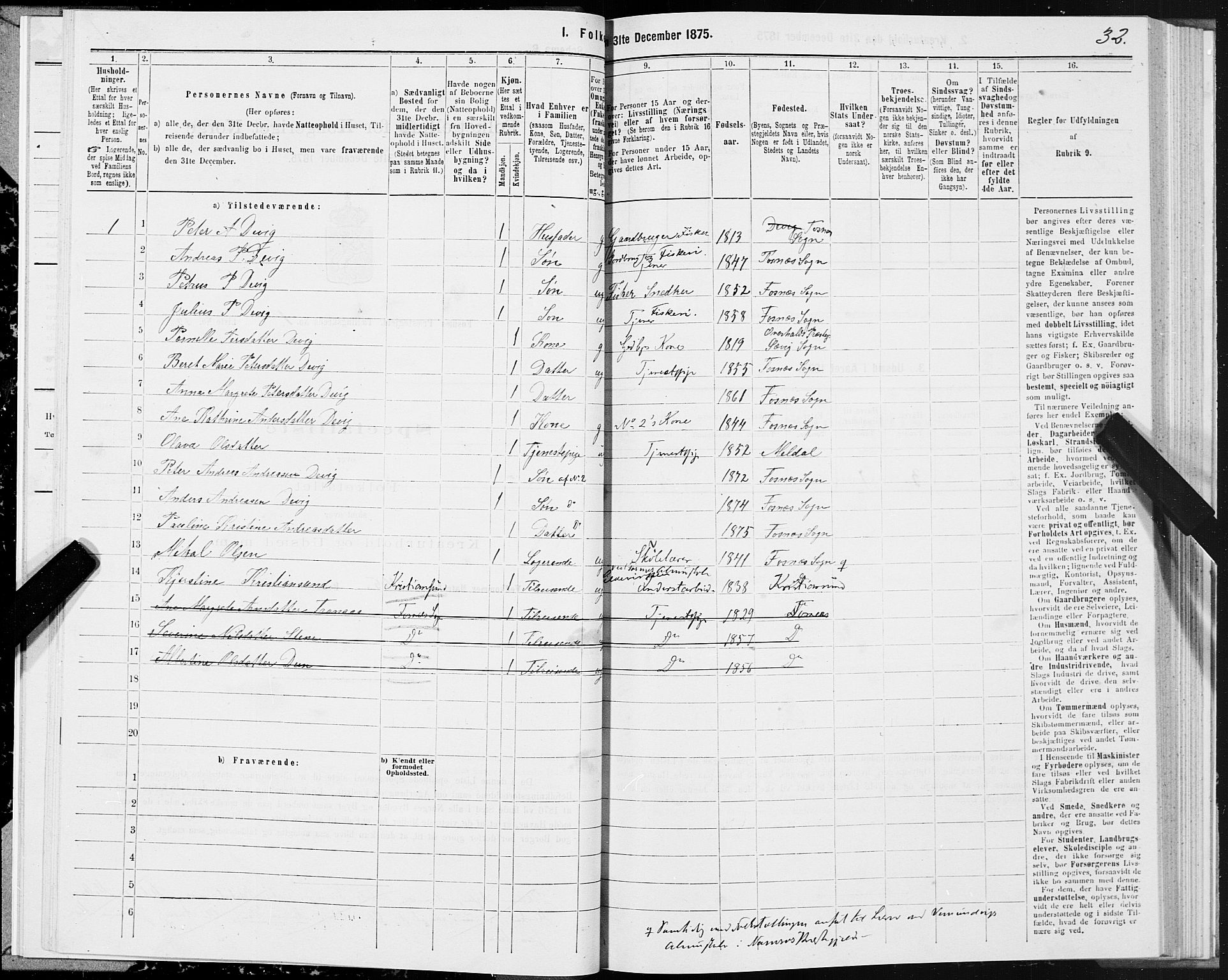 SAT, 1875 census for 1748P Fosnes, 1875, p. 1032