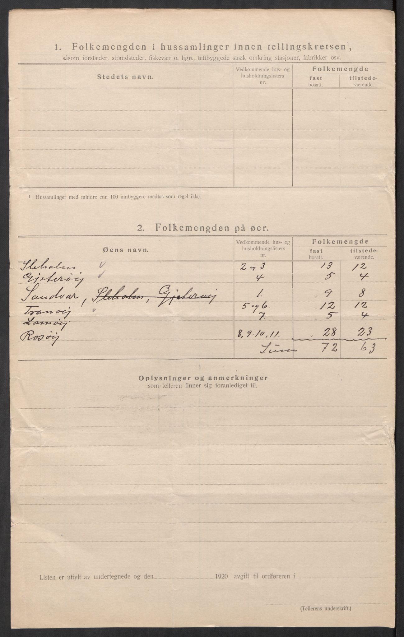 SAT, 1920 census for Tjøtta, 1920, p. 37