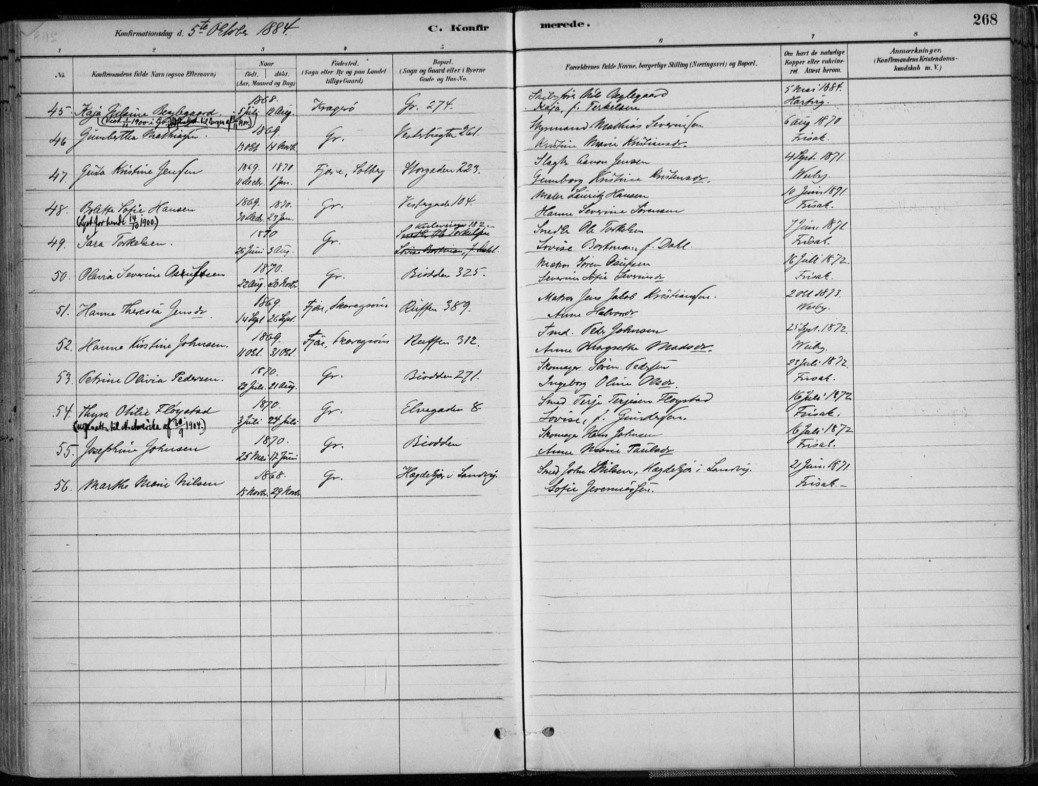 Grimstad sokneprestkontor, SAK/1111-0017/F/Fa/L0003: Parish register (official) no. A 2, 1882-1912, p. 268