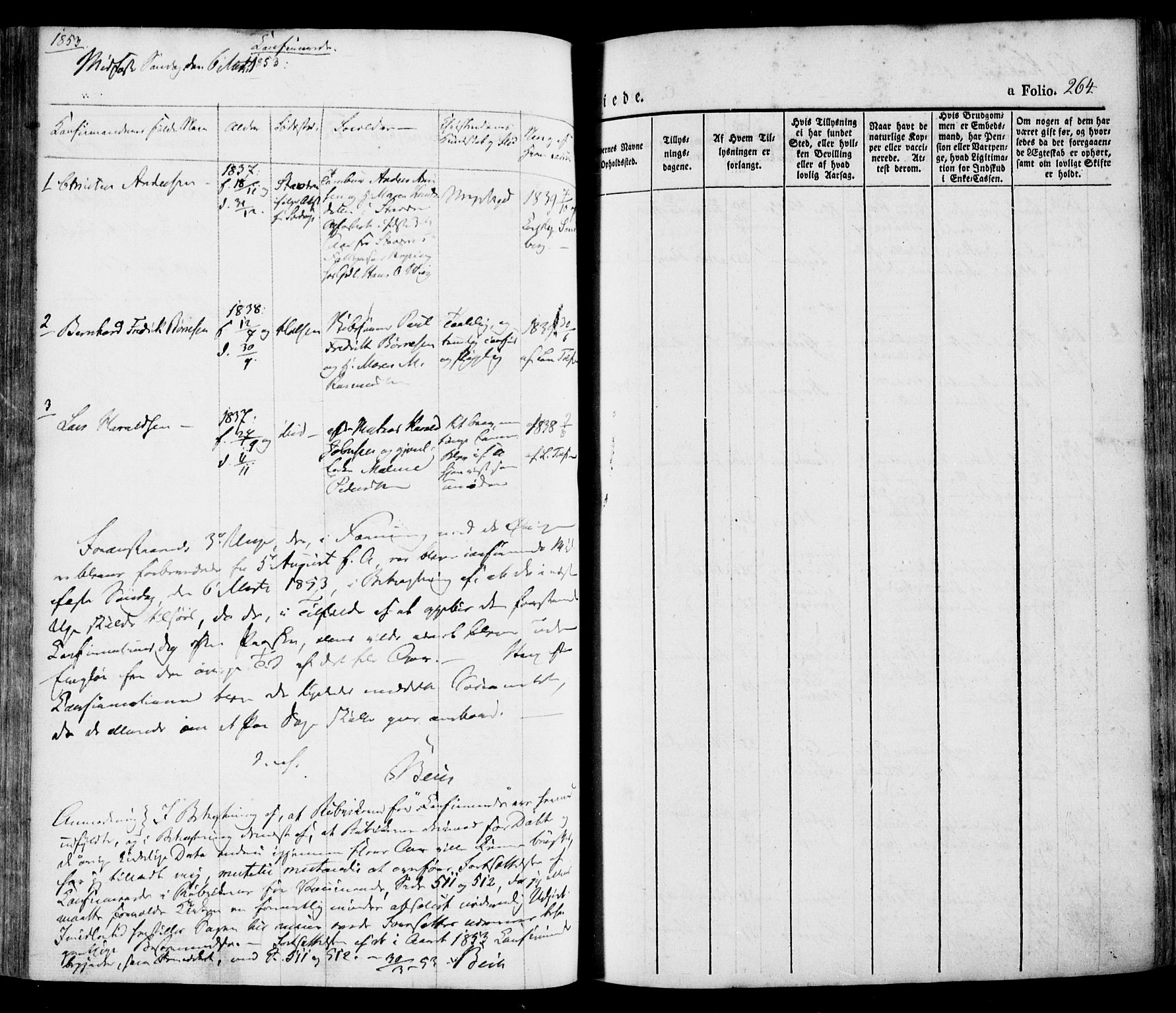 Tjølling kirkebøker, SAKO/A-60/F/Fa/L0006: Parish register (official) no. 6, 1835-1859, p. 264