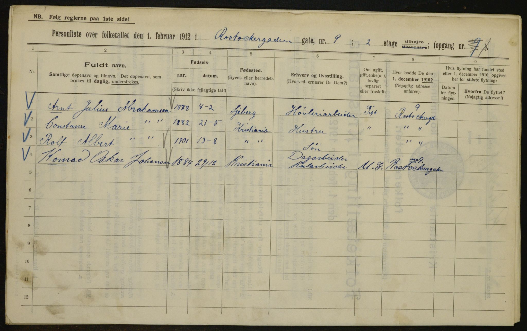 OBA, Municipal Census 1912 for Kristiania, 1912, p. 84711