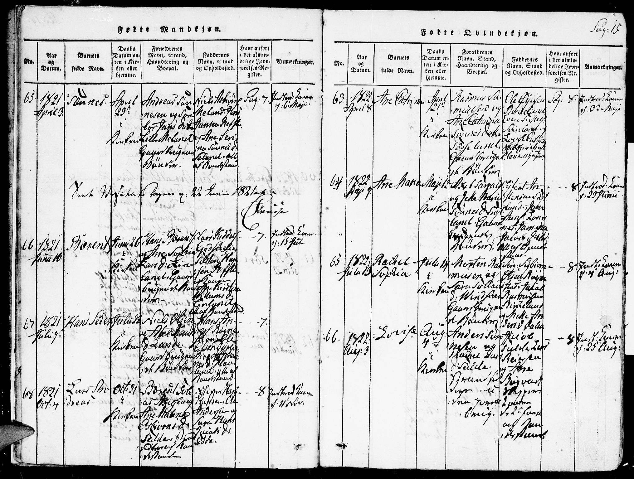 Kvinesdal sokneprestkontor, AV/SAK-1111-0026/F/Fa/Faa/L0001: Parish register (official) no. A 1, 1815-1849, p. 15