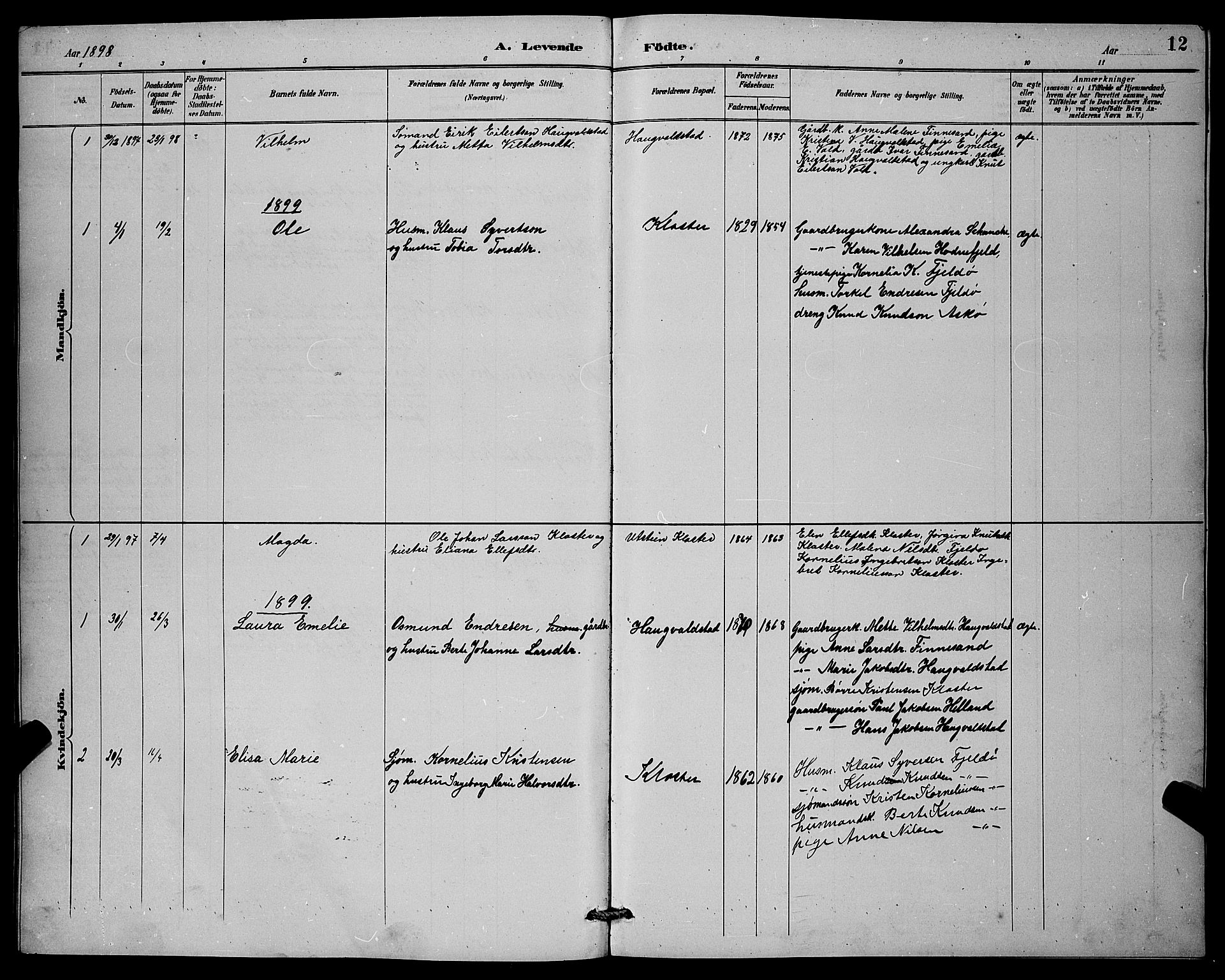 Rennesøy sokneprestkontor, SAST/A -101827/H/Ha/Hab/L0008: Parish register (copy) no. B 8, 1889-1899, p. 12