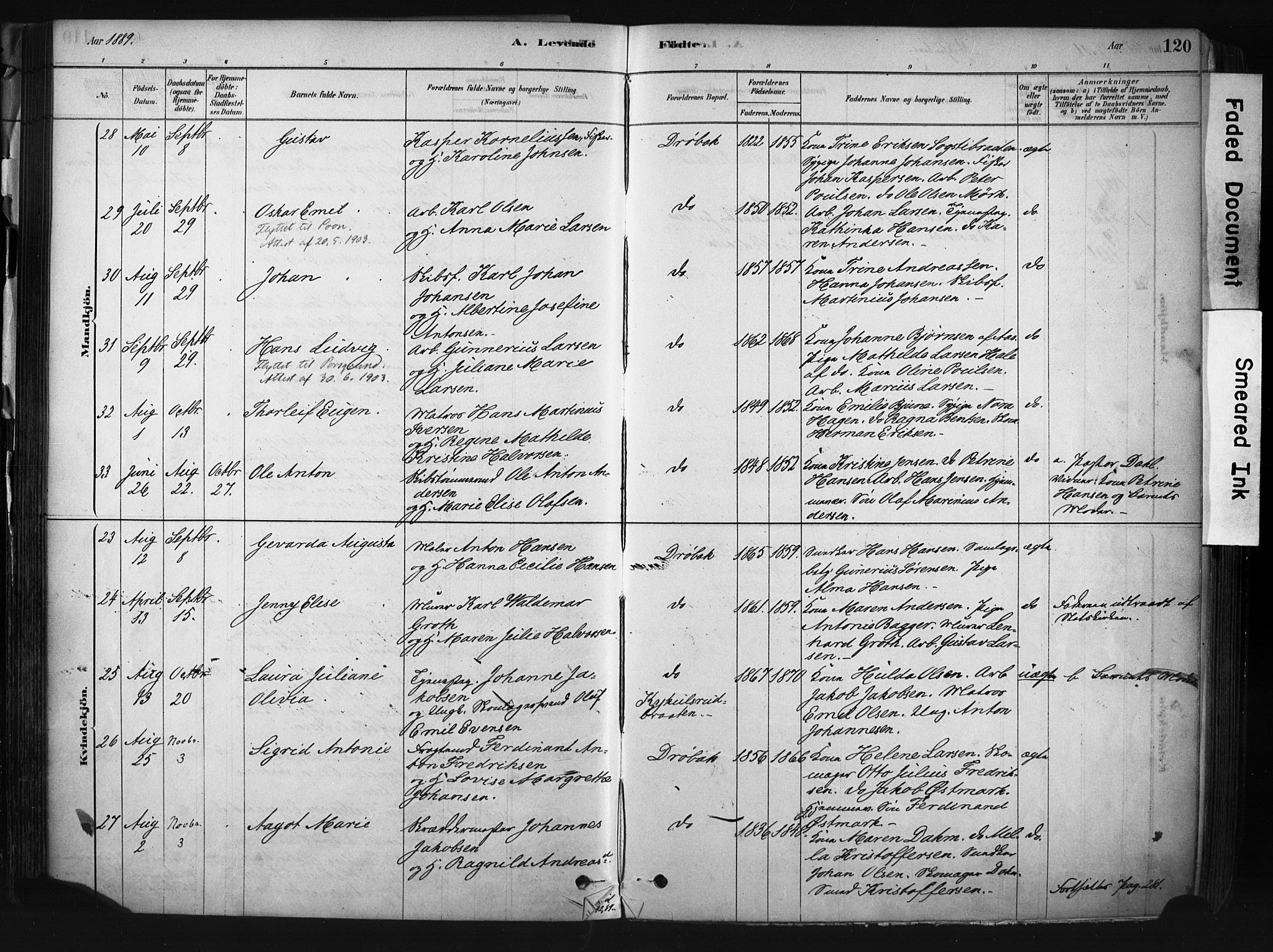 Drøbak prestekontor Kirkebøker, AV/SAO-A-10142a/F/Fb/L0001: Parish register (official) no. II 1, 1878-1891, p. 120