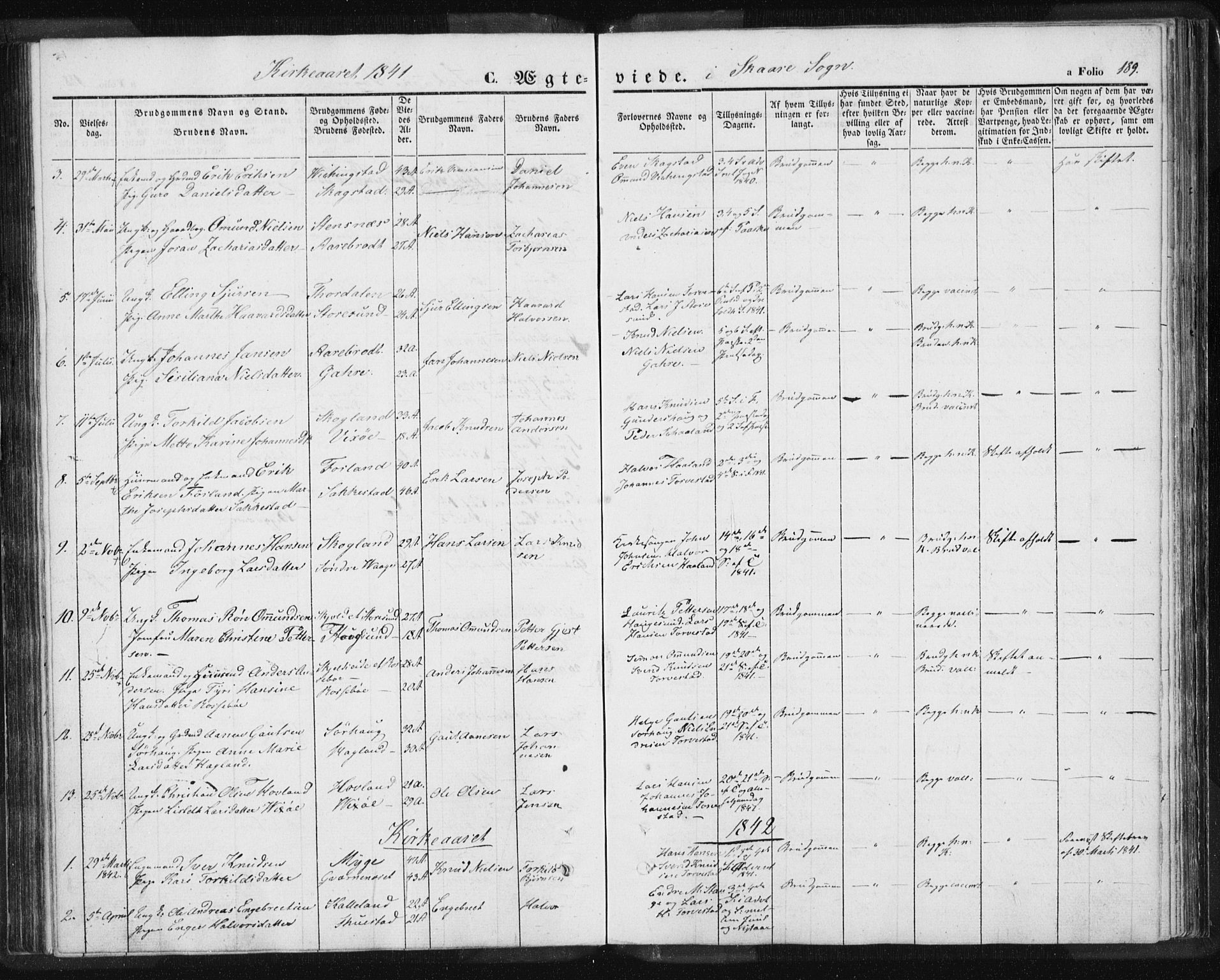 Torvastad sokneprestkontor, SAST/A -101857/H/Ha/Haa/L0006: Parish register (official) no. A 6, 1836-1847, p. 189