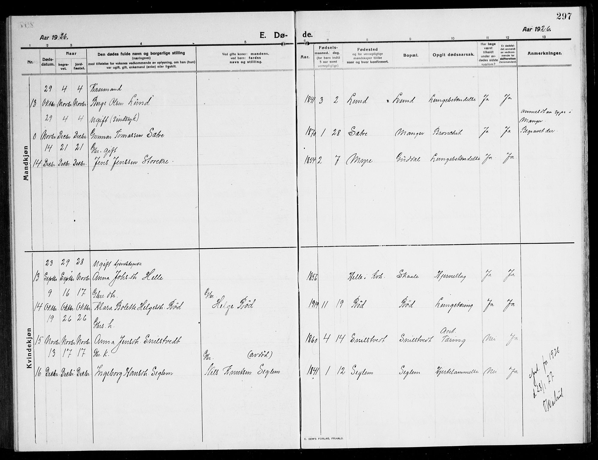 Kvinnherad sokneprestembete, SAB/A-76401/H/Hab: Parish register (copy) no. A 3, 1911-1945, p. 297