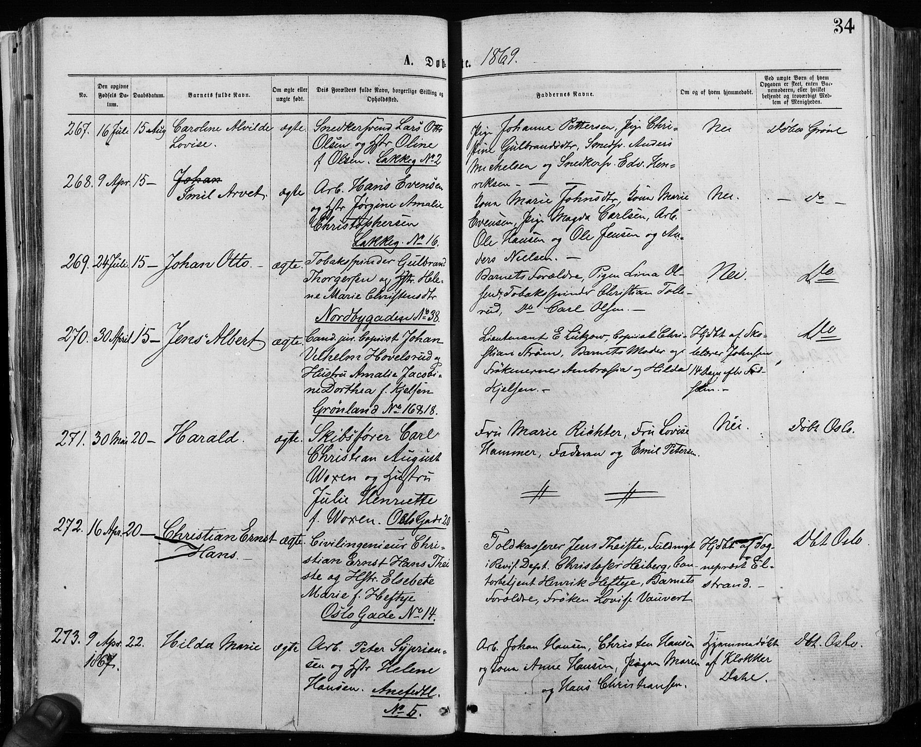 Grønland prestekontor Kirkebøker, SAO/A-10848/F/Fa/L0004: Parish register (official) no. 4, 1869-1880, p. 34