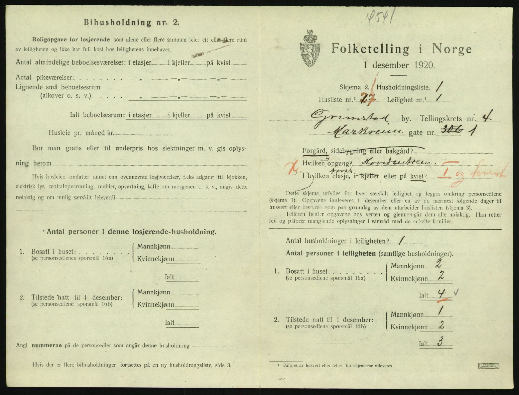 SAK, 1920 census for Grimstad, 1920, p. 1901