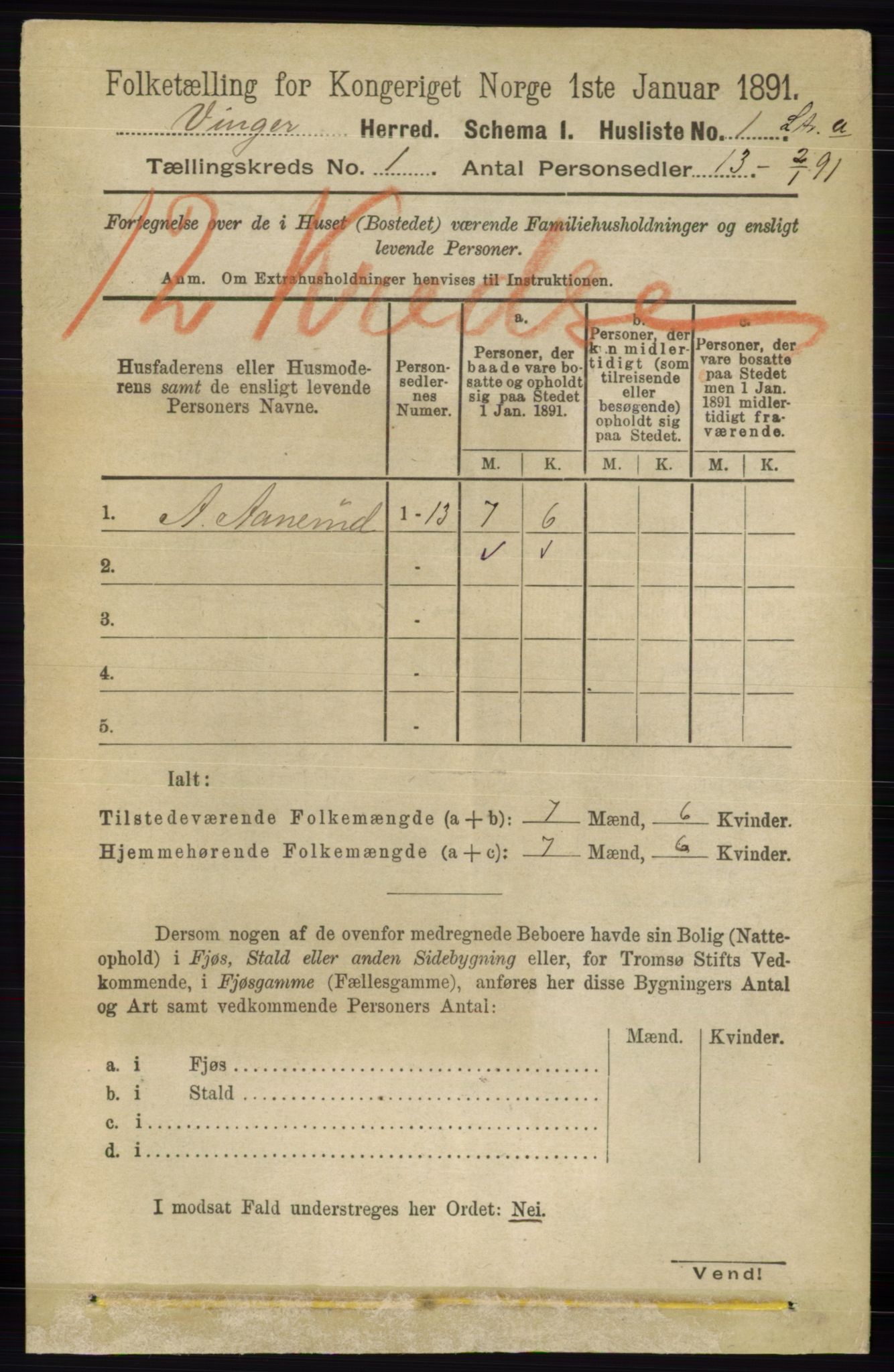 RA, 1891 census for 0421 Vinger, 1891, p. 30